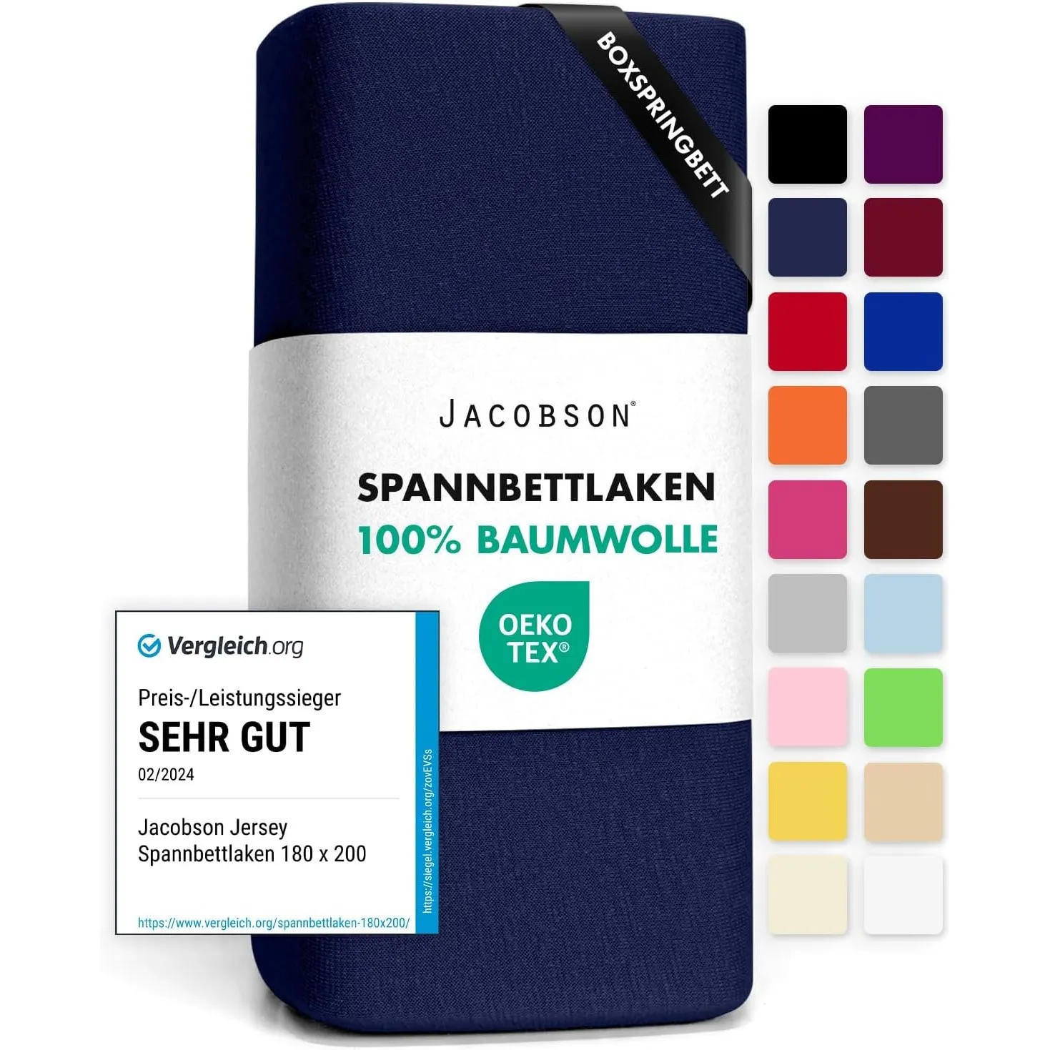 Jacobson Jersey Spannbettlaken Spannbetttuch Baumwolle Bettlaken (140x200-160x220 cm, Dunkelblau)
