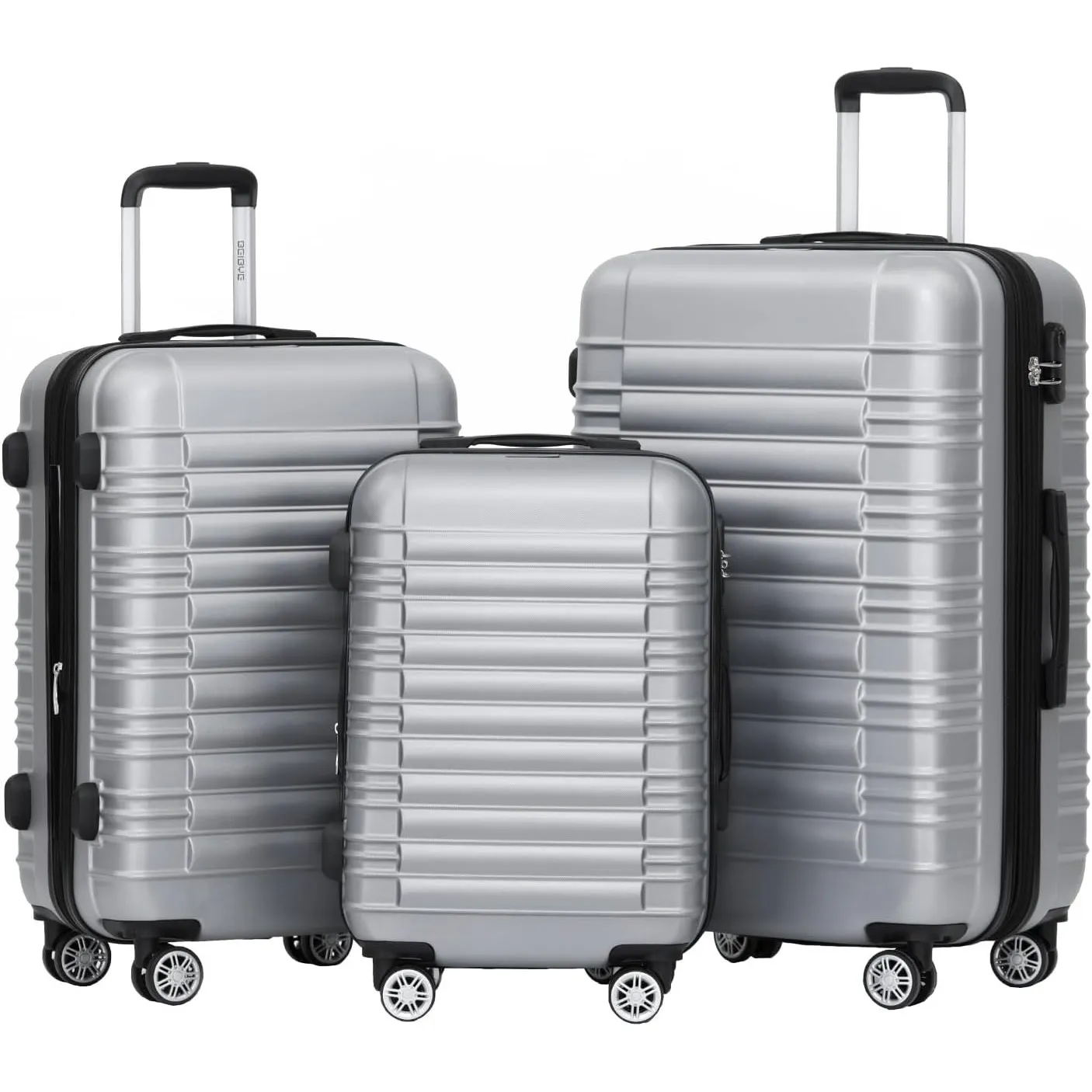 BEIBYE 2088 Zwillingsrollen Reisekoffer Koffer Trolleys Hartschale M-L-XL-Set in 13 Farben (Silber, Set)
