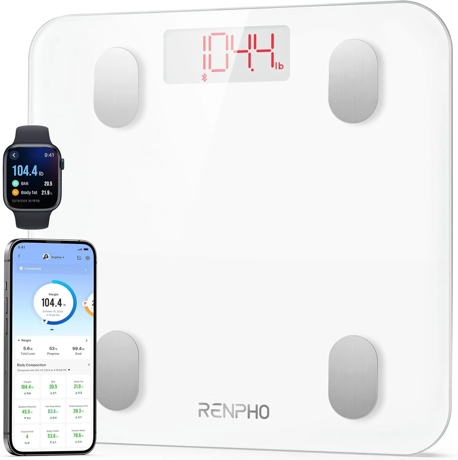 RENPHO Personenwaage Digital, Bluetooth Körperfettwaage mit Hochpräzisions-Sensoren, Smart Waage mit Körperfett und Mus…