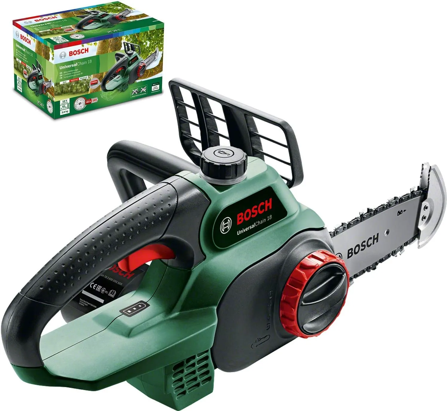 Bosch Akku Kettensäge UniversalChain 18 (ohne Akku, Karton, SDS-System, Schwertlänge: 200 mm, 18 Volt System)