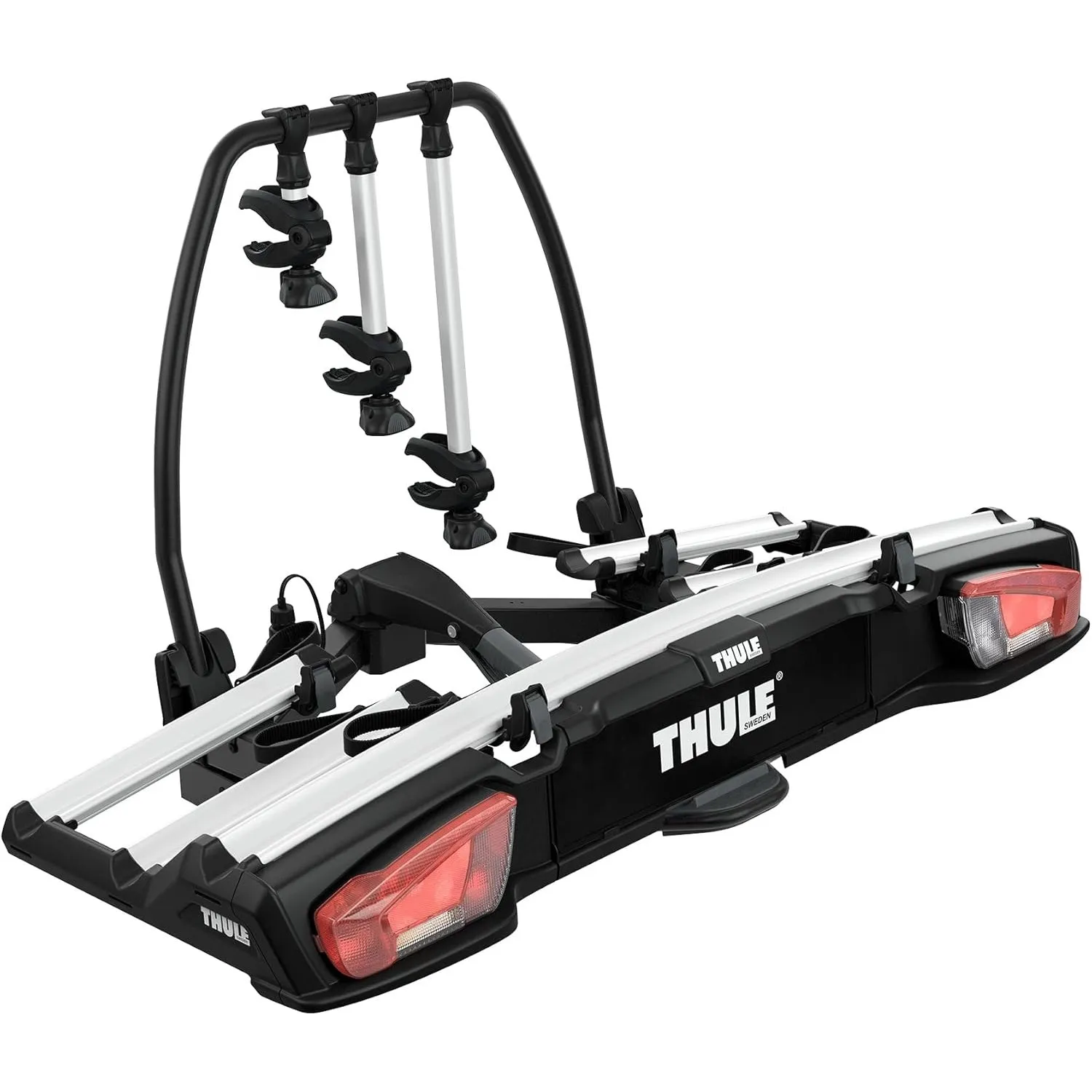 Thule VeloSpace XT Fahrradträger, Fahrradträger Anhängerkupplung Black/Aluminum, 3(4) Bikes
