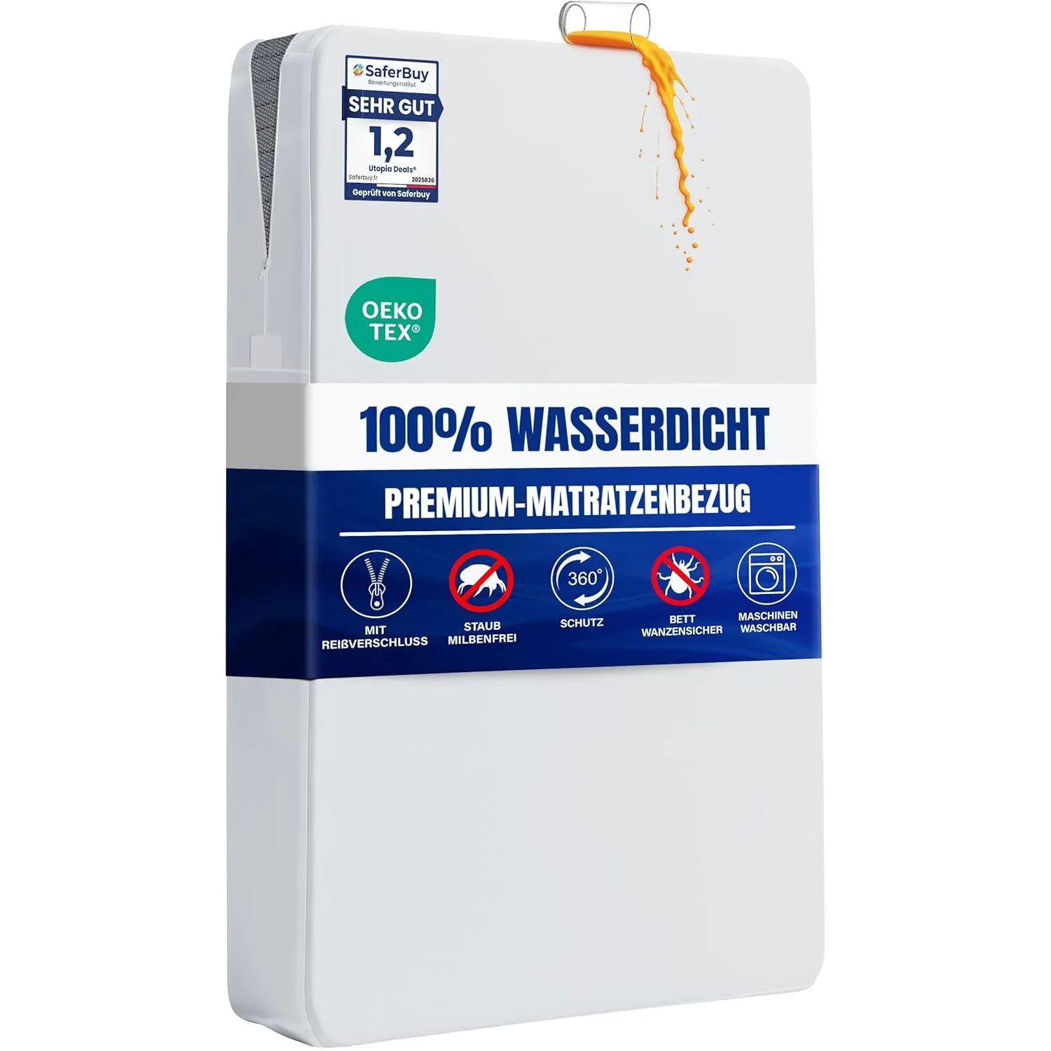 Premium Wasserdicht Matratzenbezug 90x200x20 cm mit Reißverschluss