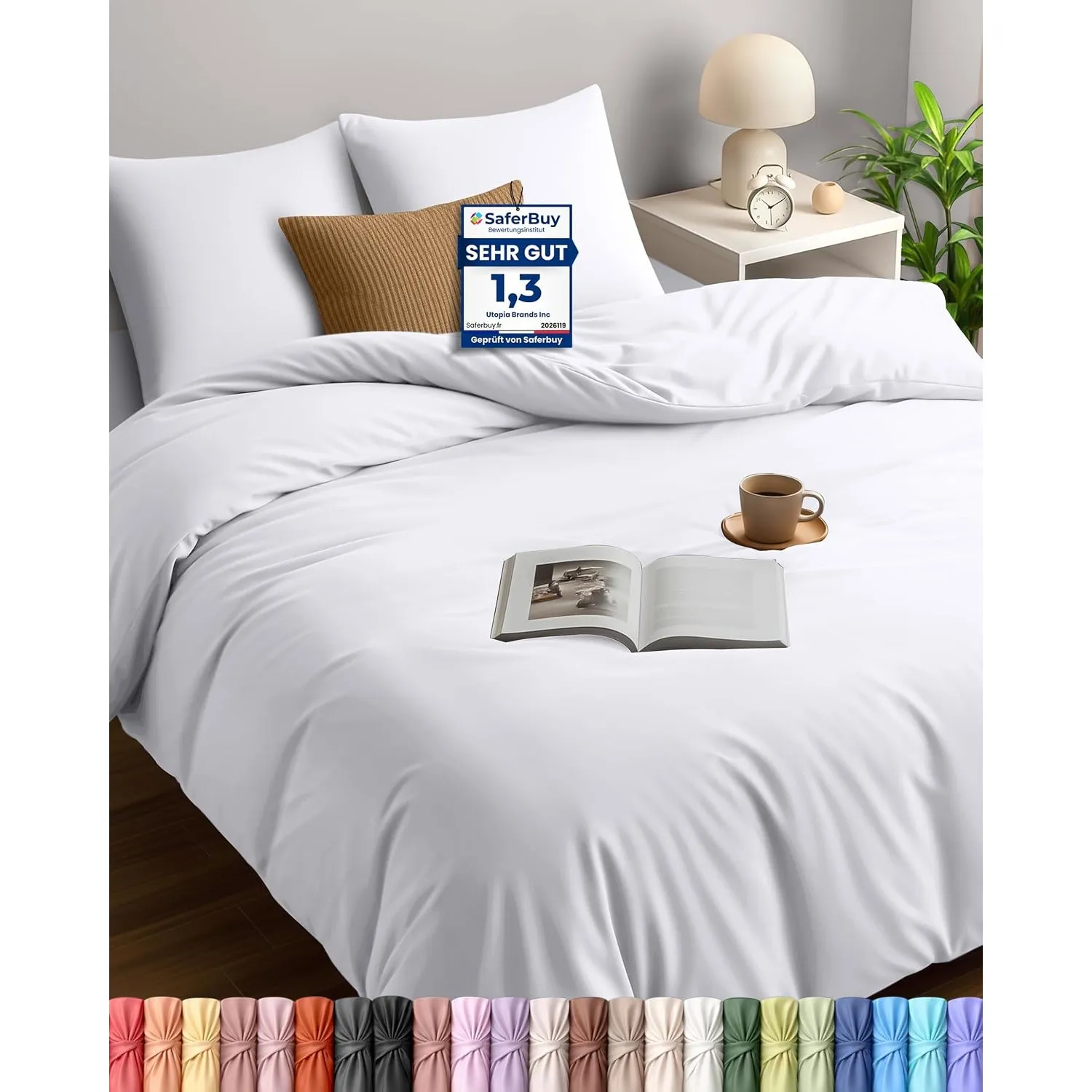 Utopia Bedding Bettwäsche 200x200 Set - Mikrofaser Bettbezug 200x200 cm + 2 Kissenbezüge 80x80 cm - Weiß