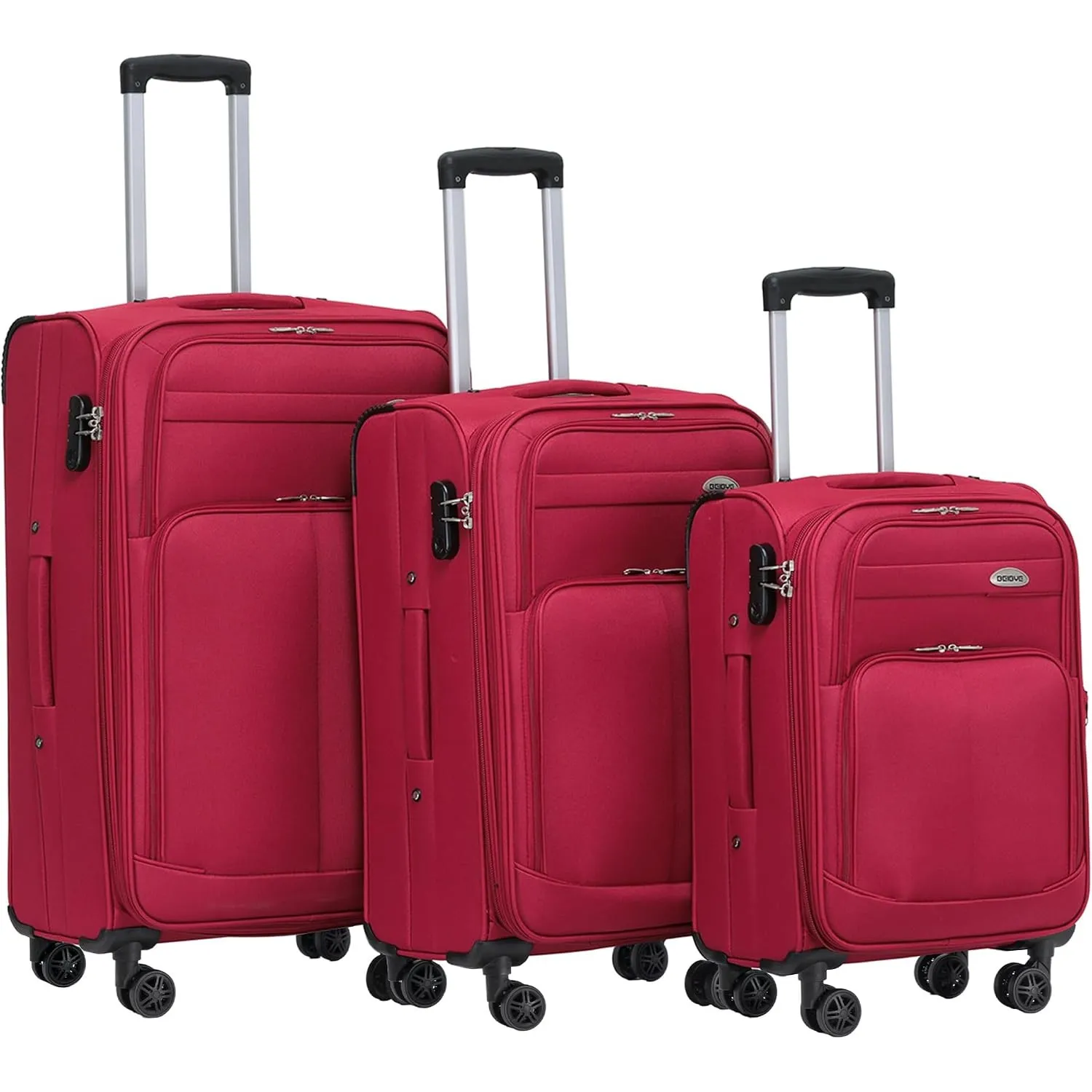 BEIBYE Leichter Stoffkoffer Kofferset Trolley Außentaschen Dehungsfuge mehr Stauraum mit Zahlenschloss (Weinrot, Set)