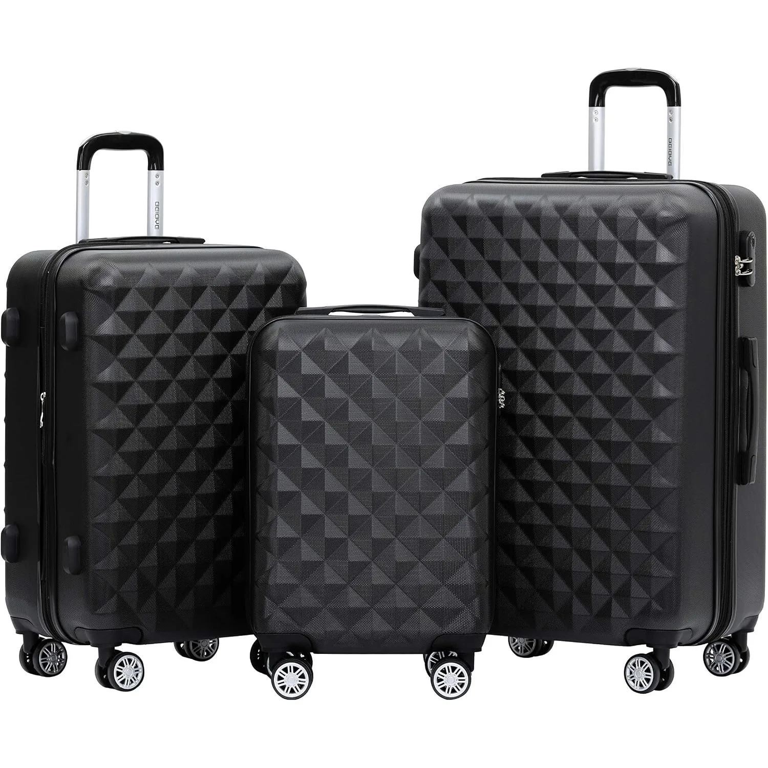BEIBYE Zwillingsrollen 2066 Hartschale Trolley Koffer Reisekoffer Gepäck M-L-XL-Set (Schwarz, Set)