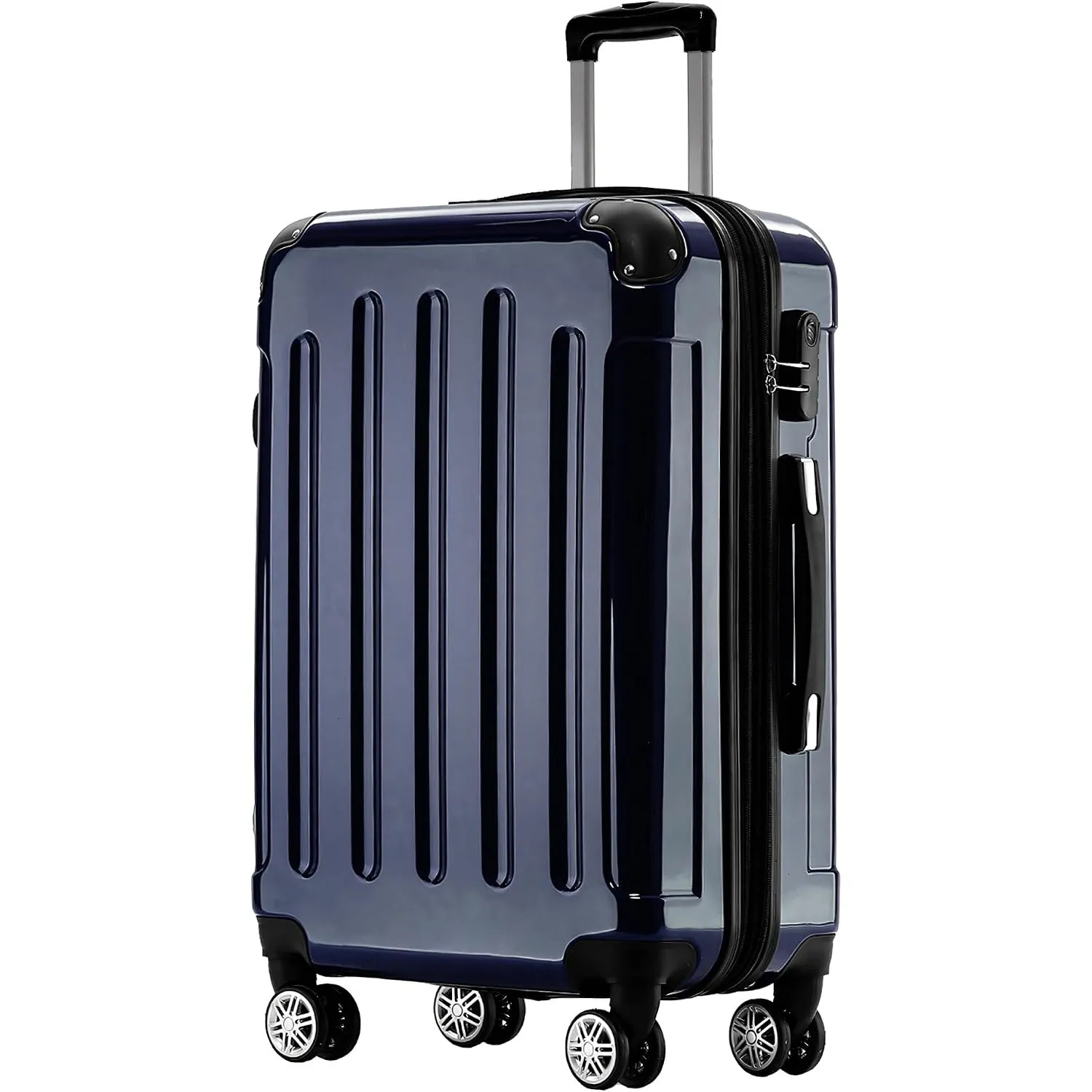 BEIBYE Hartschalen Koffer Trolley Rollkoffer Reisekoffer 4 Zwillingsrollen Polycabonat (Dunkelblau, Handgepäck 55cm-40L)