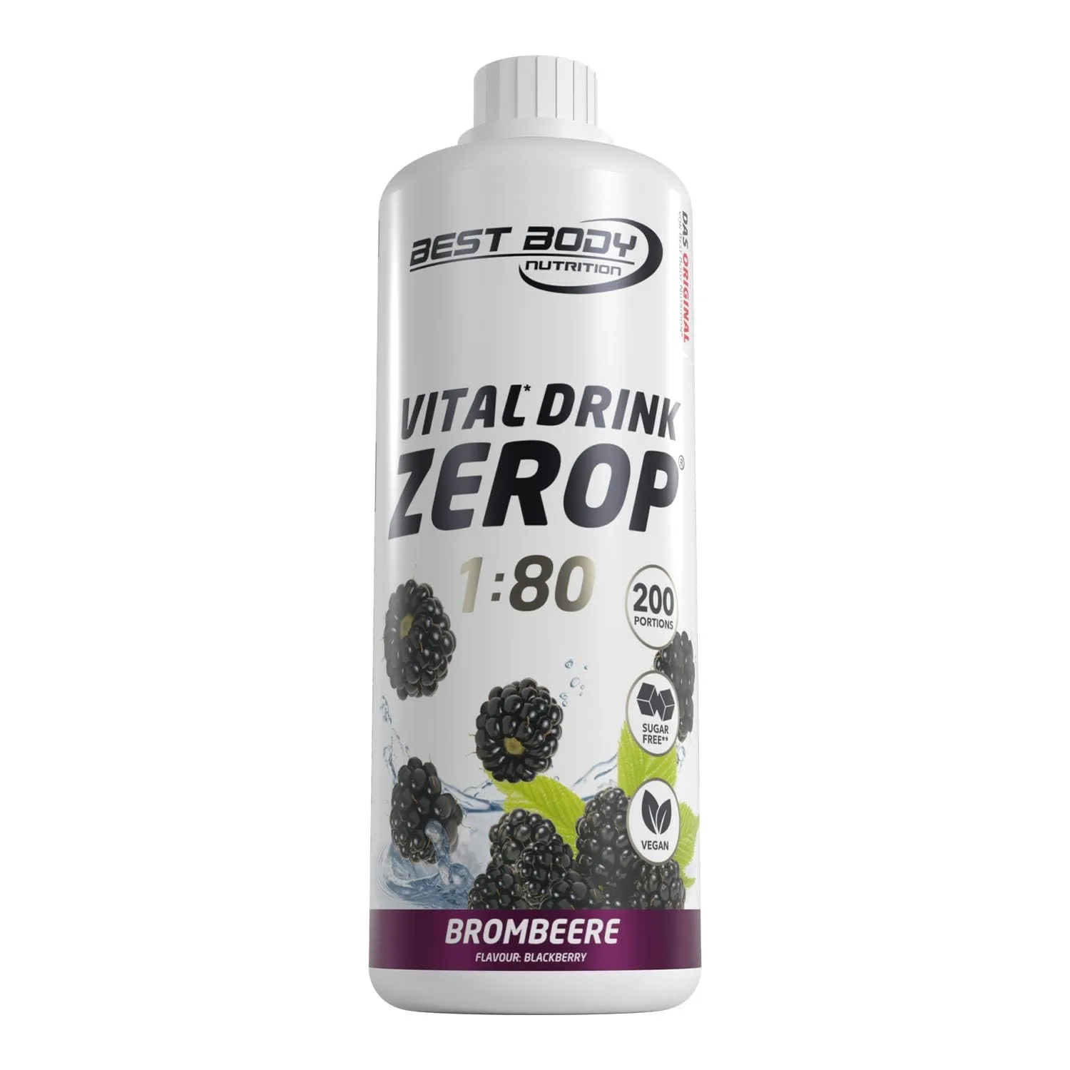 Best Body Nutrition ZEROP Vital Zuckerfreies Getränkekonzentrat Sirup Brombeere Ohne Aspartam 1 L ergibt 80 L Getränk F…
