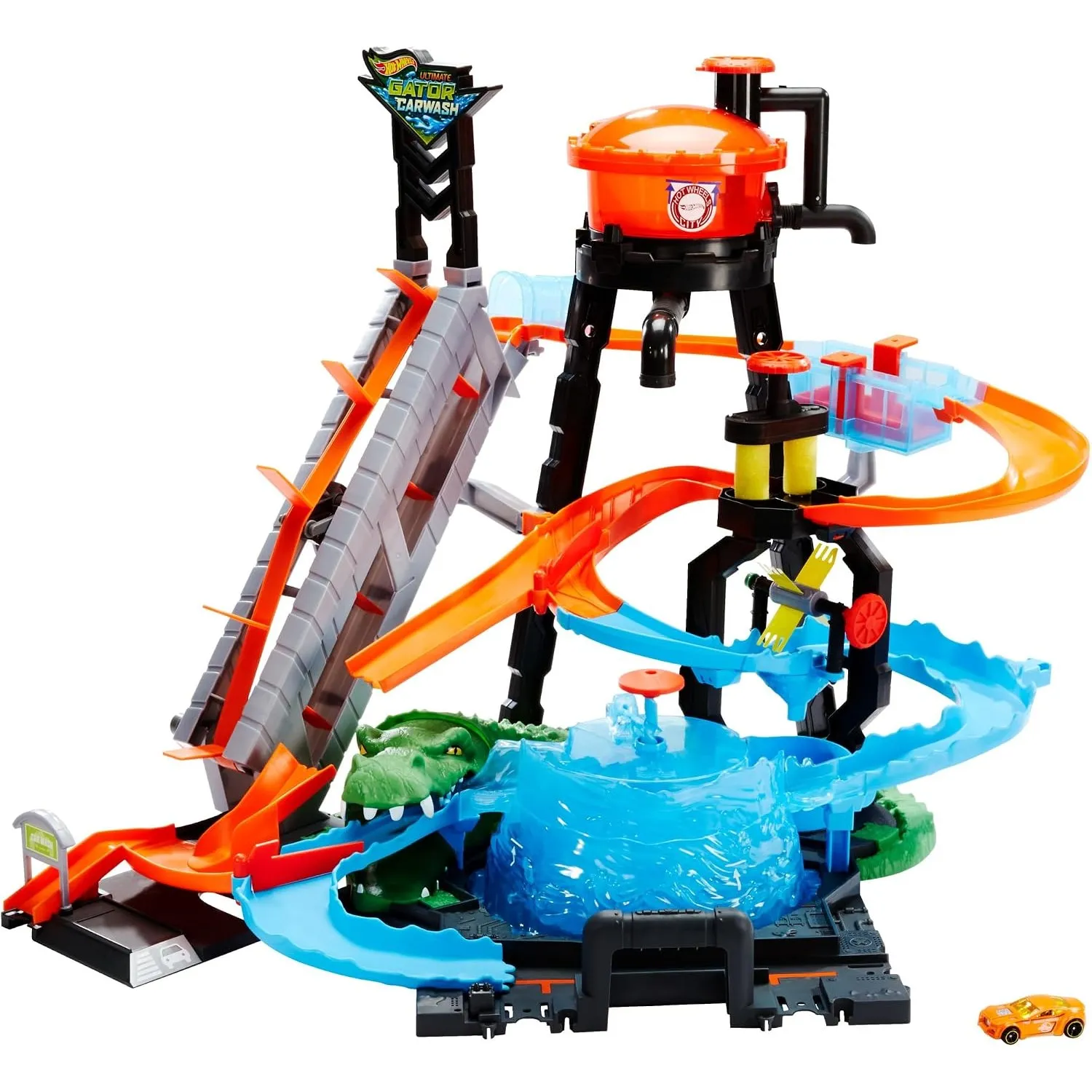 Hot Wheels City Ultimative Krokodil-Waschstation & 1 Farbwechseleffekt Auto