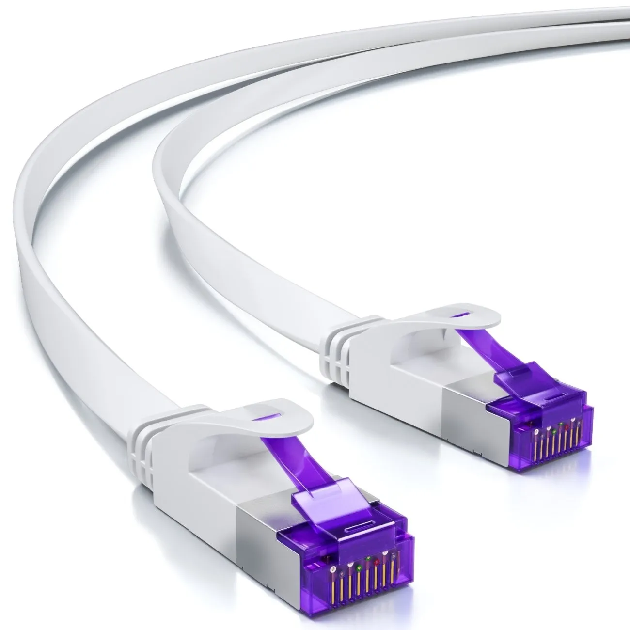 deleyCON 25m Flaches Cat7 Netzwerkkabel RJ45 10 Gbit/s LAN - Weiß