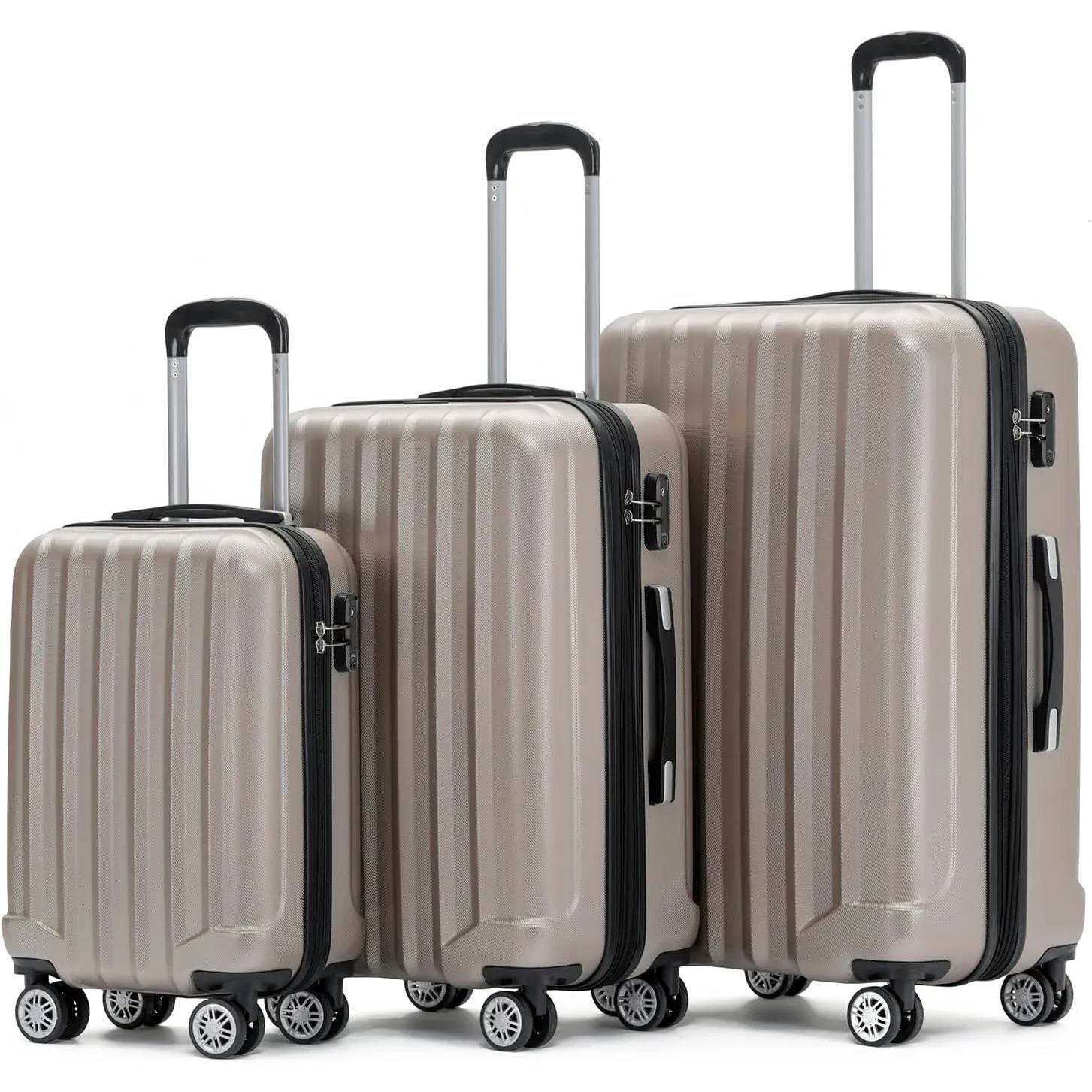 BEIBYE TSA-Schloß 2080 Zwillingsrollen neu Reisekoffer Koffer Trolley Hartschale Set (Champagner, Set)