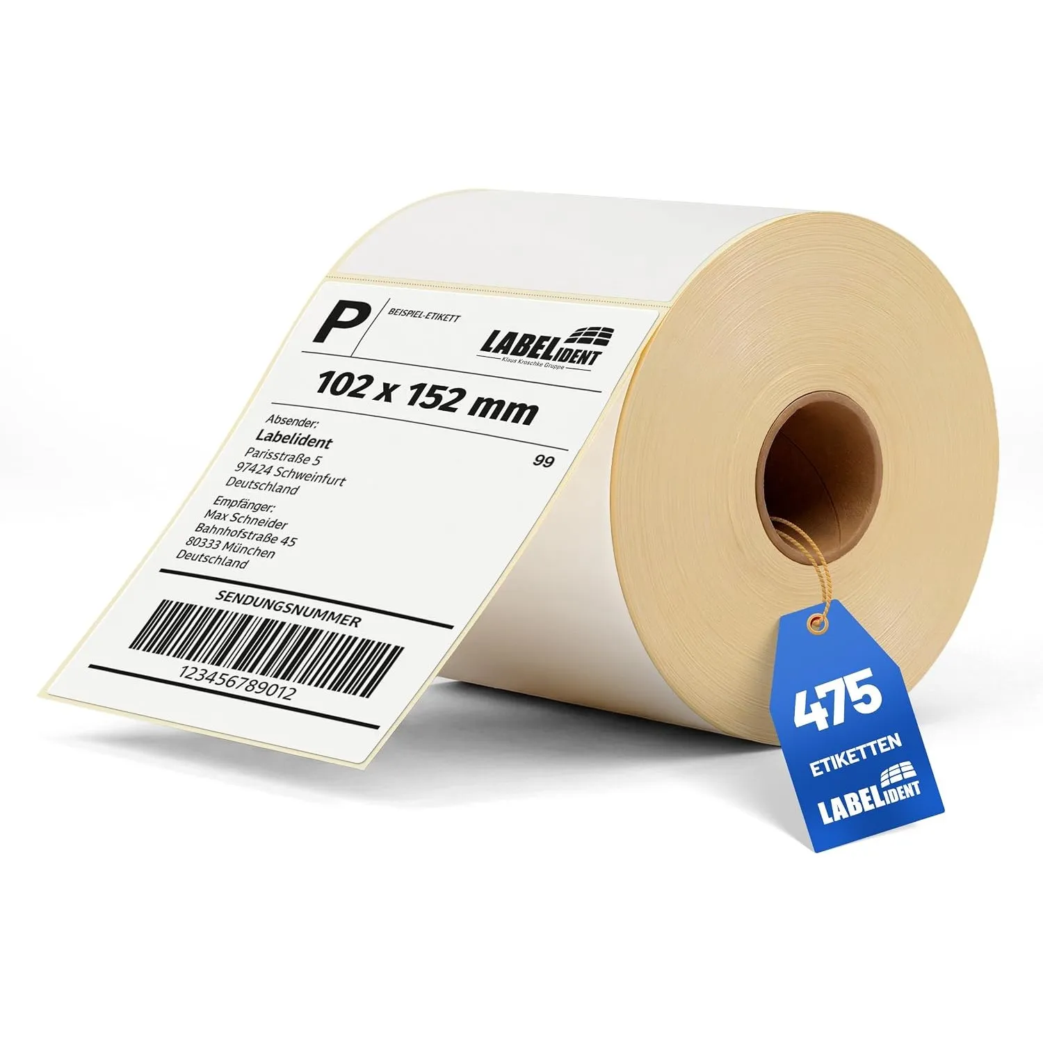Labelident Versandetiketten 102 x 152 mm, 475 Thermoetiketten auf Rolle, selbstklebende 4x6 Zoll Thermodirekt-Labels fü…