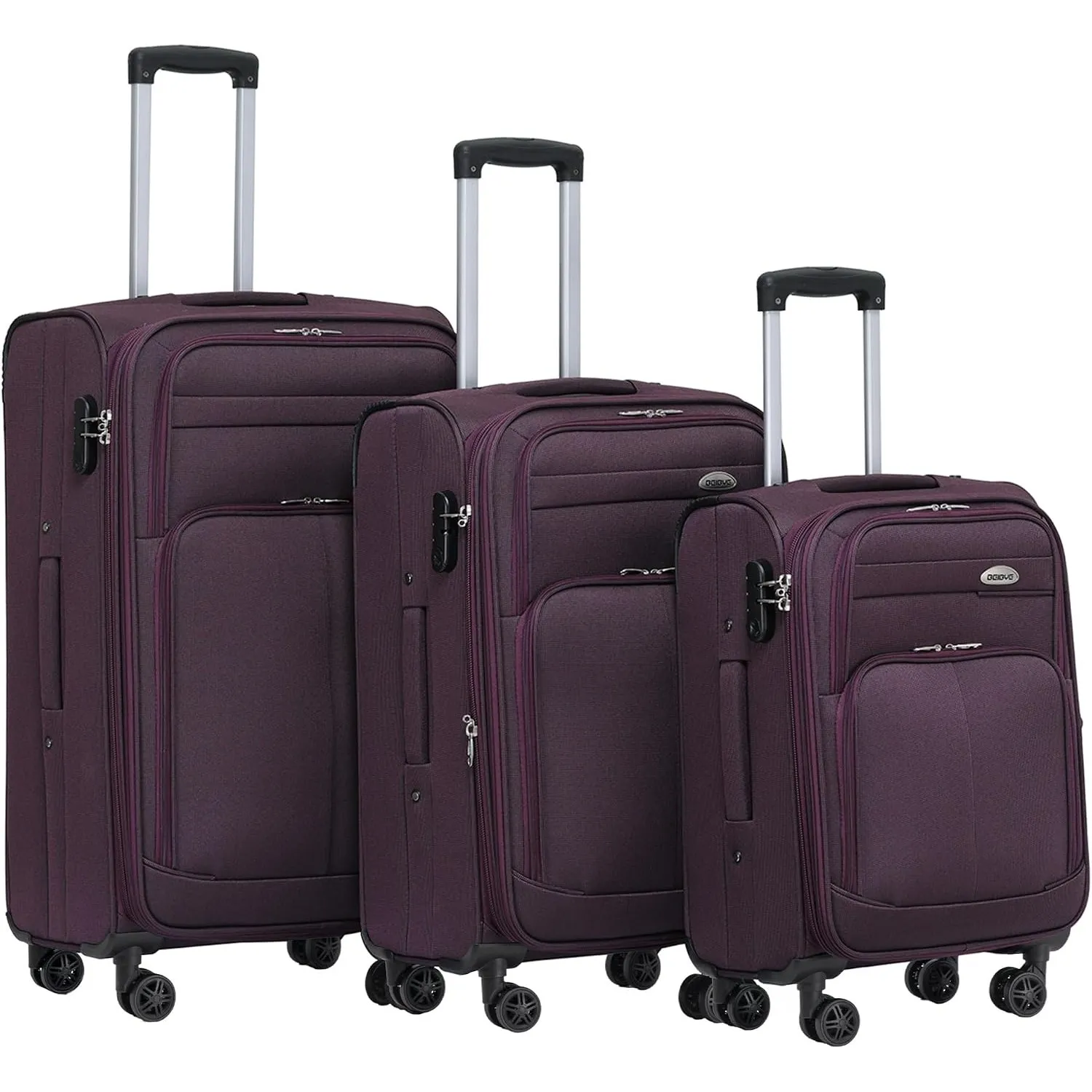 BEIBYE Leichter Stoffkoffer Kofferset Trolley Außentaschen Dehungsfuge mehr Stauraum mit Zahlenschloss (Lila, Set)