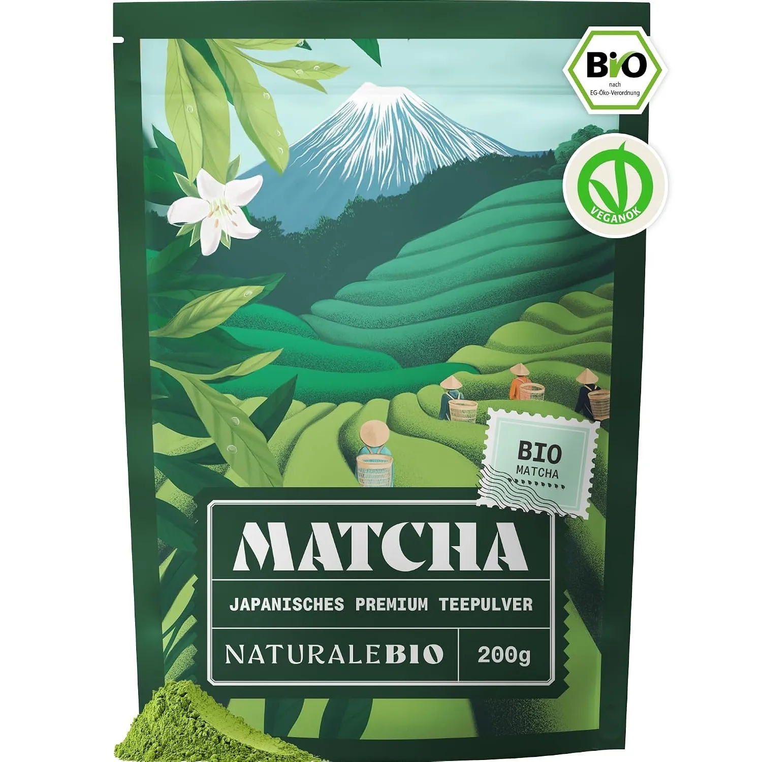 NaturaleBio Bio Japanisches Premium Matcha Pulver L-Theanin
