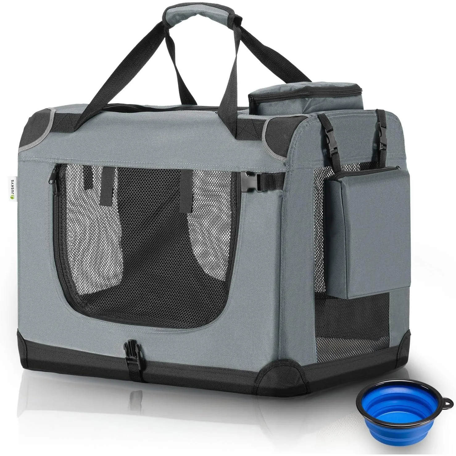 Juskys Hundetransportbox Lassie XL faltbar & tragbar 56x81x58 cm mit Decke, Tasche & Griffen - faltbare Transportbox fü…