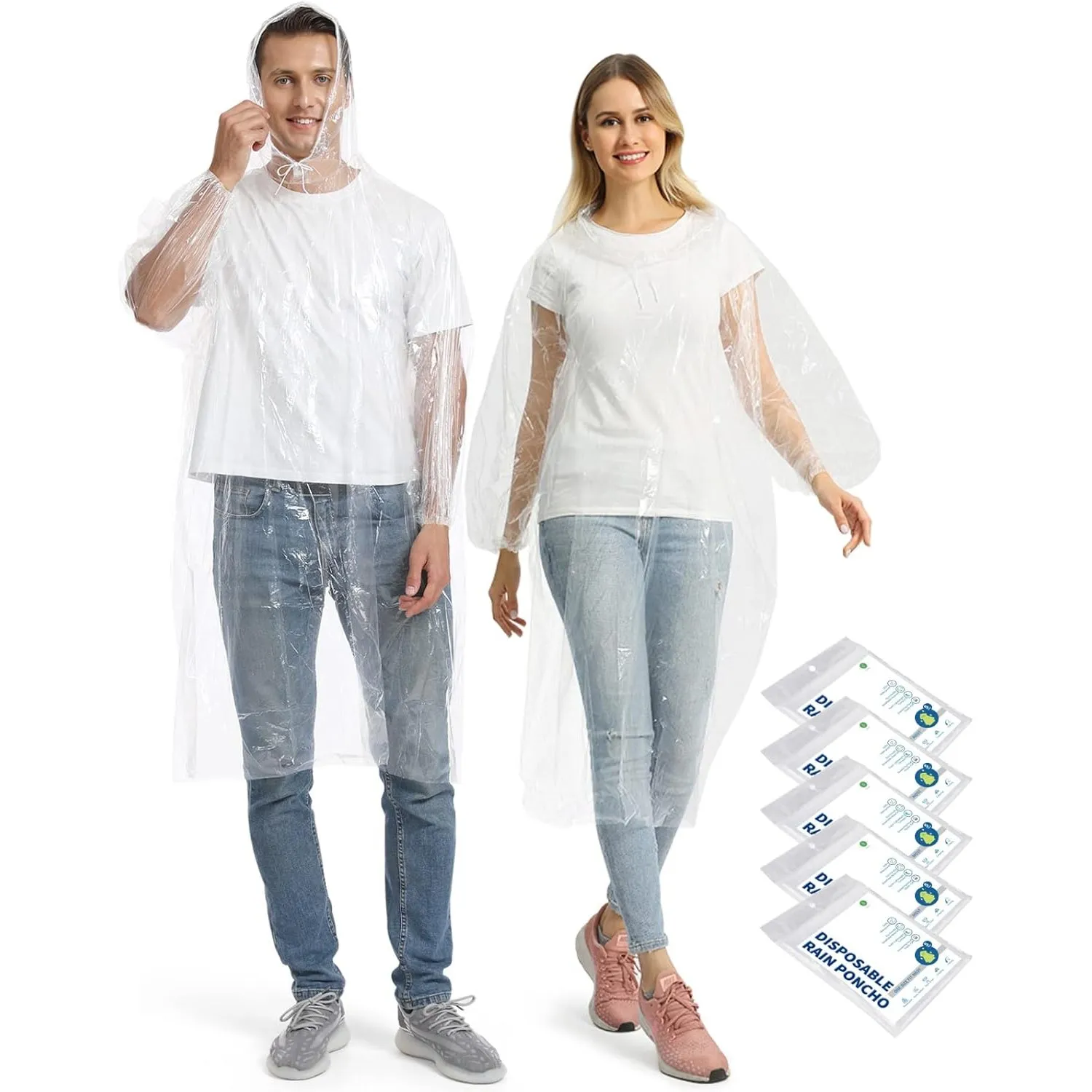 Opret 5/10/20 Stück Durchsichtig Regenponcho Damen Herren, Wasserdicht Regenschutz Regencape mit Tunnelzug Kapuze und E…