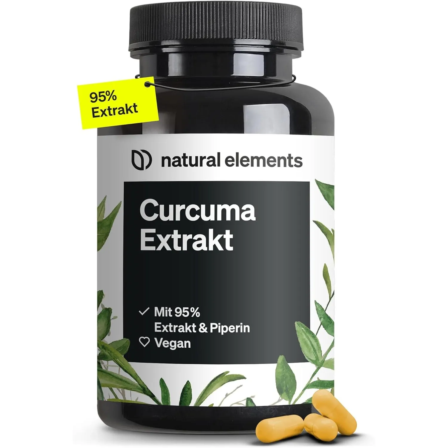 natural elements Curcuma Extrakt – Hochdosiert: Curcumingehalt EINER Kapsel entspricht 10.000mg Kurkuma – Hochdosiert a…