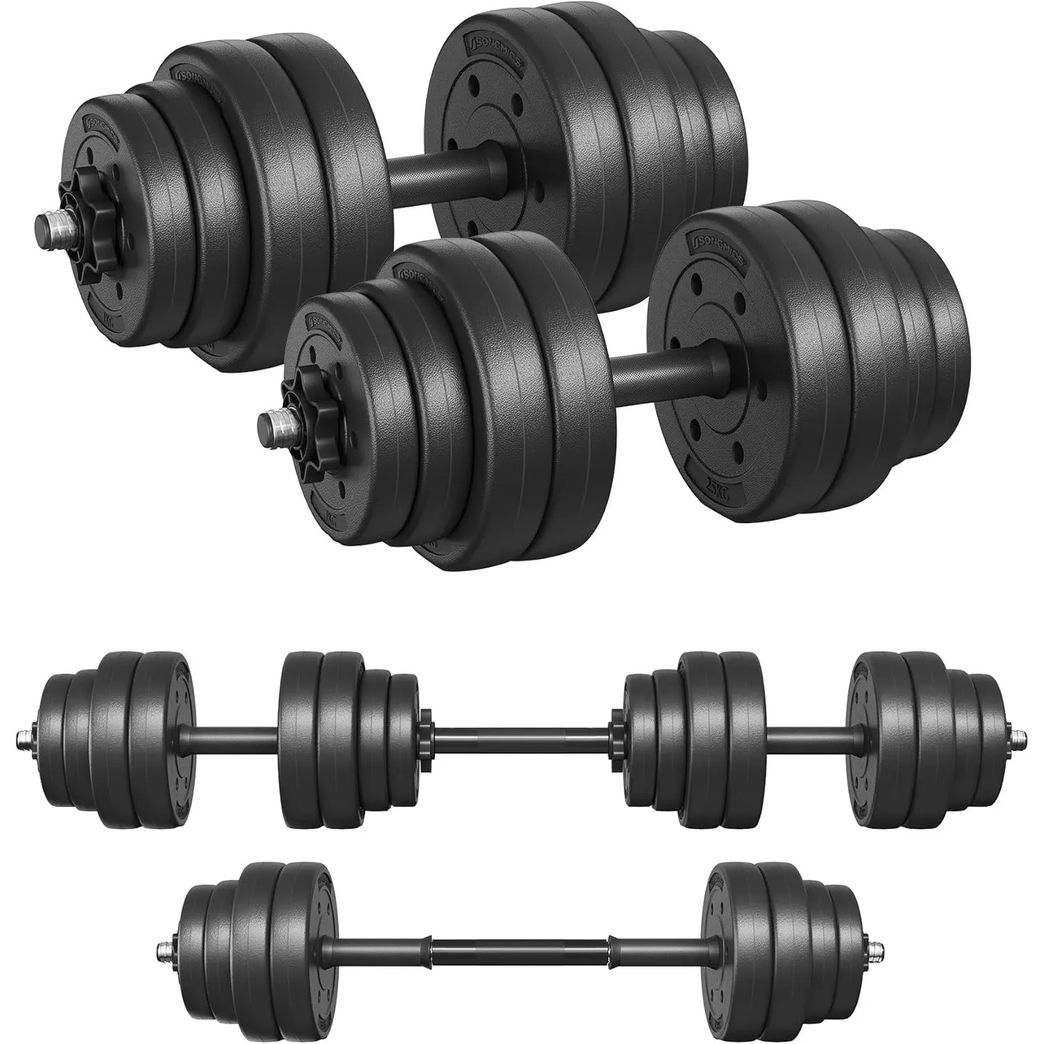 SONGMICS verstellbares Kunststoff Hantelset mit Verbindungsstahlrohr, Kurzhanteln Set, 20 kg, 30 kg, Workout Fitness Tr…