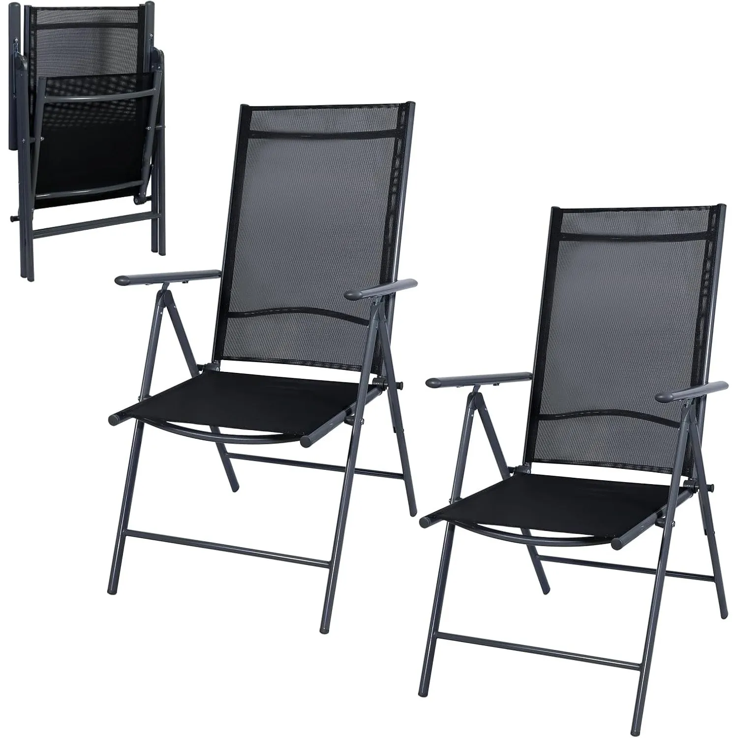 CCLIFE Gartenstühle 2er Set,Gartenstuhl Hochlehner Klappbar, Balkonstühle 7-Fach Verstellbar bis 150kg Dunkelgrau