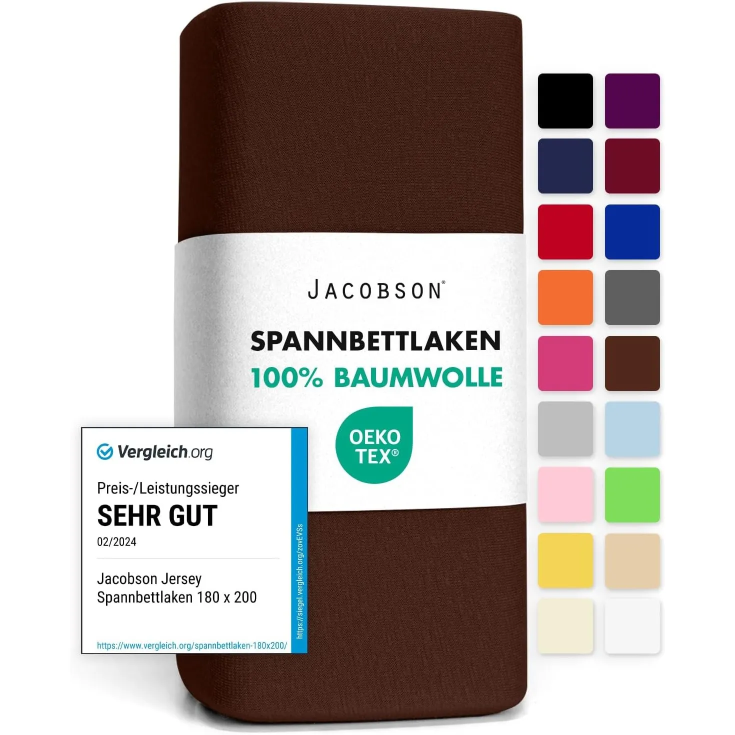 Jacobson Jersey Spannbettlaken Spannbetttuch Baumwolle Bettlaken (180x200-200x200 cm, Schokobraun)