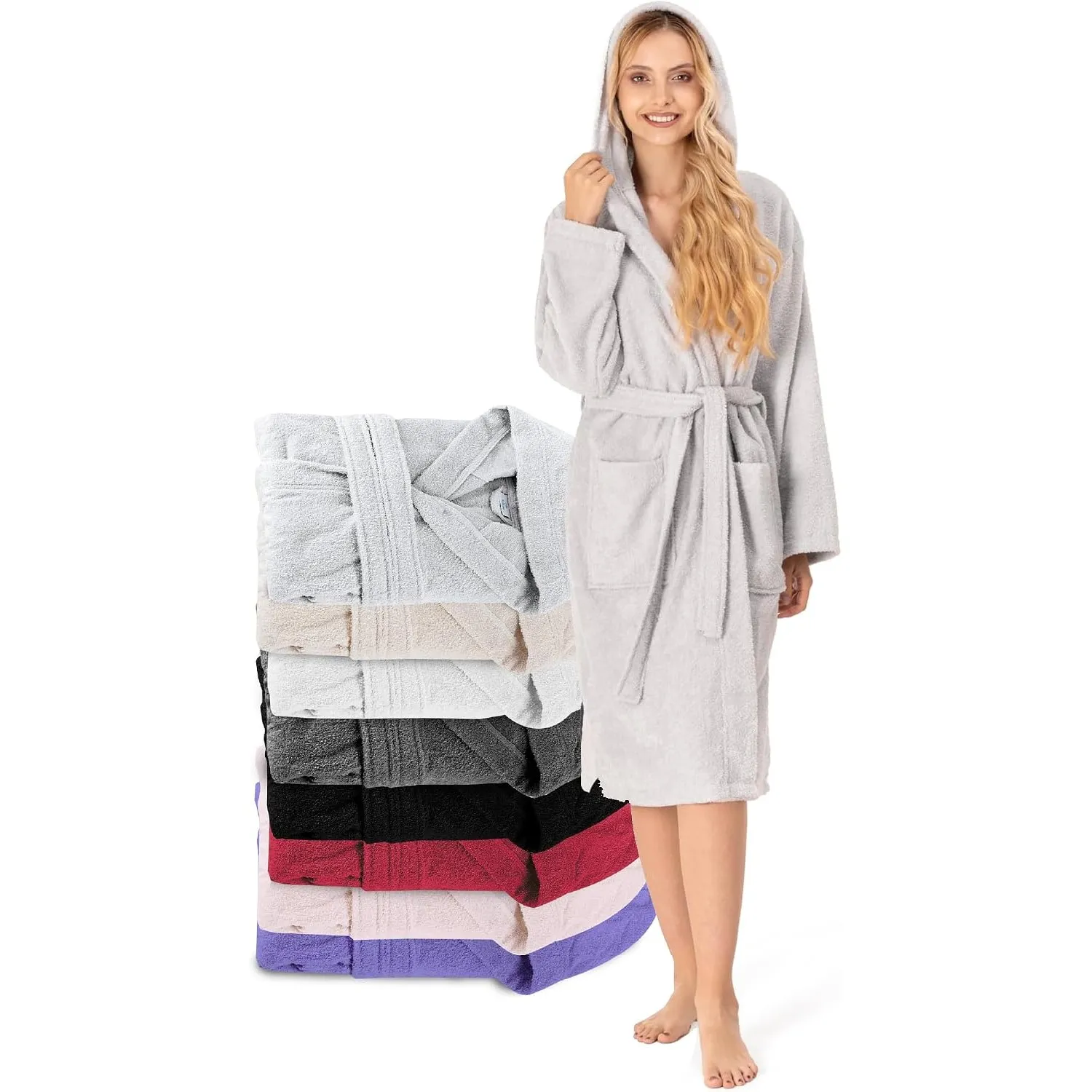 Twinzen Bademantel Damen - 100% Baumwolle OEKO-TEX® Zertifiziert - XS, S, M, L, XL - Morgenmantel Damen mit Kapuze, 2 T…