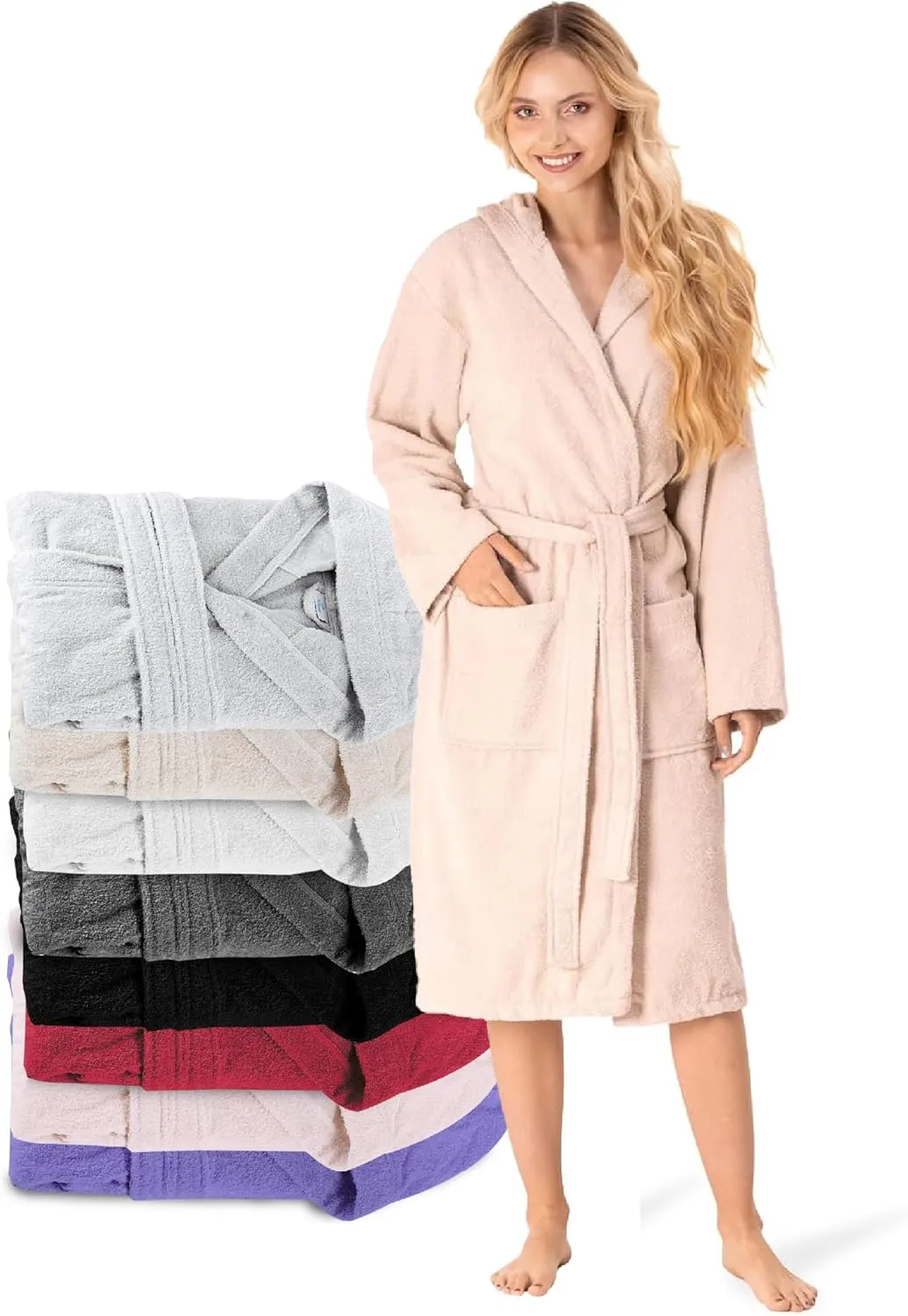 Twinzen Bademantel Damen - 100% Baumwolle OEKO-TEX® Zertifiziert - XS, S, M, L, XL - Morgenmantel Damen mit Kapuze, 2 T…