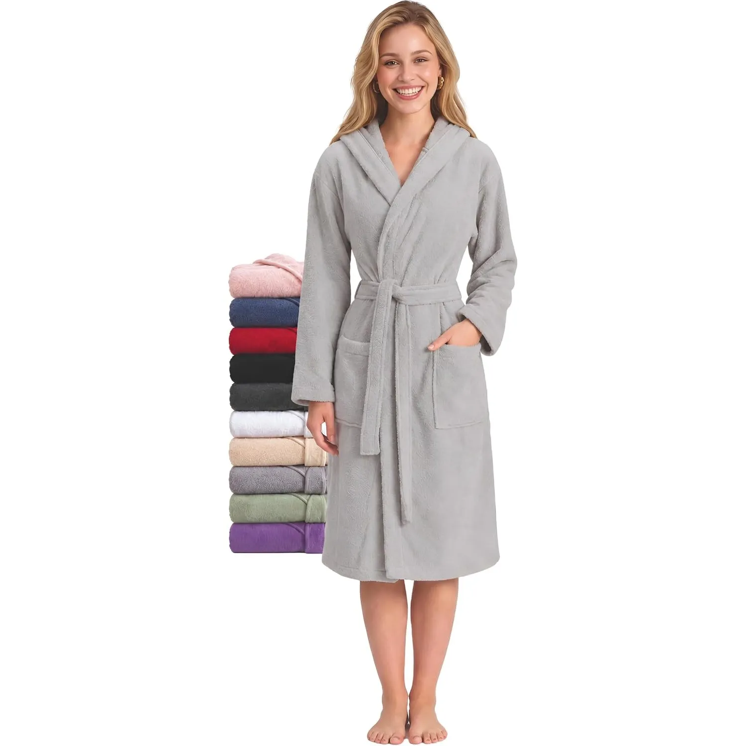 Twinzen - Bademantel Damen Frottee mit Kapuze - 100% Baumwolle
