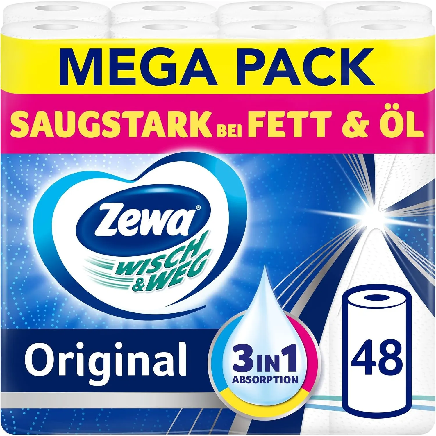 Zewa Wisch&Weg Original Mega Pack, 6 Packungen , 48 Stück (6er Pack)