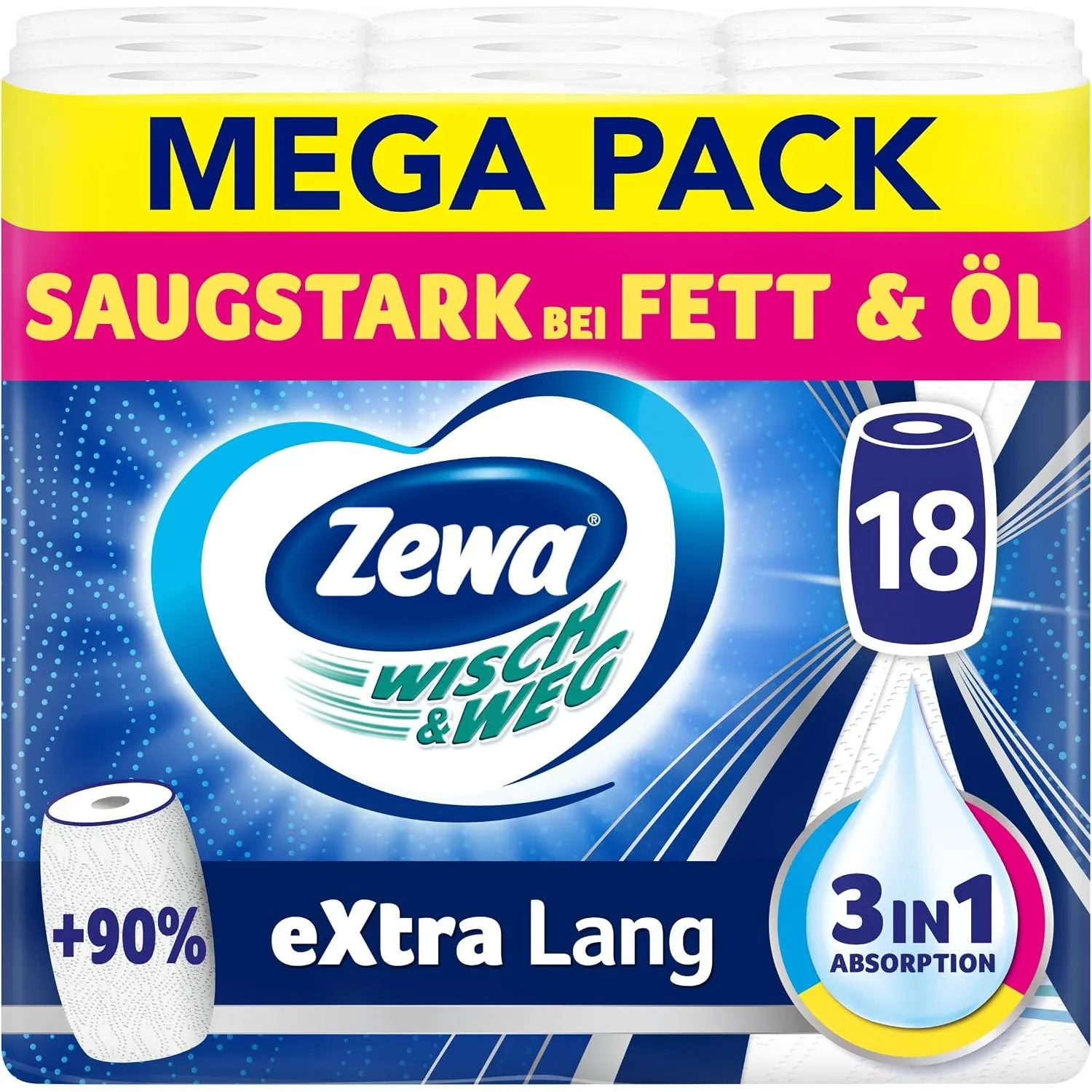 Zewa Wisch&Weg extra lang Original, Mega Pack, 9 Packungen