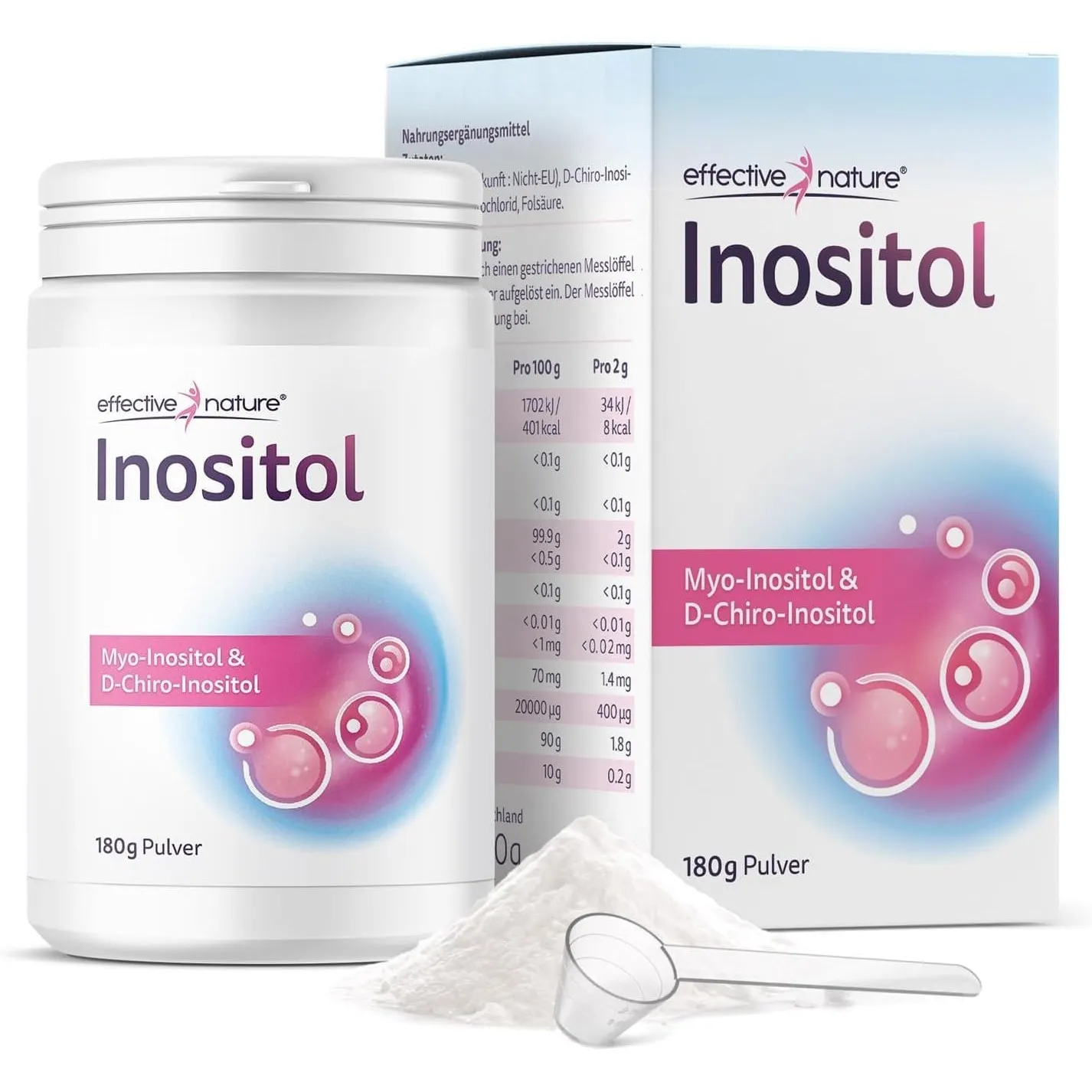 Effective Nature Inositol Pulver - Myo & D-Chiro im Optimalen Verhältnis | Mit 400 µg Folsäure & 1,4 mg Vitamin B6 pro …
