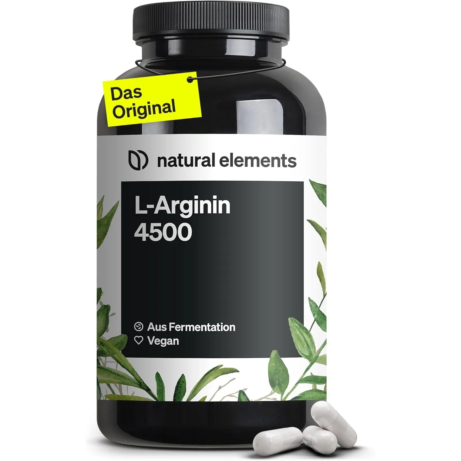 natural elements L-Arginin – 365 Kapseln – Hochdosiert: 4.500mg veganes L-Arginin HCL pro Tagesdosis (3.750mg reines L-…