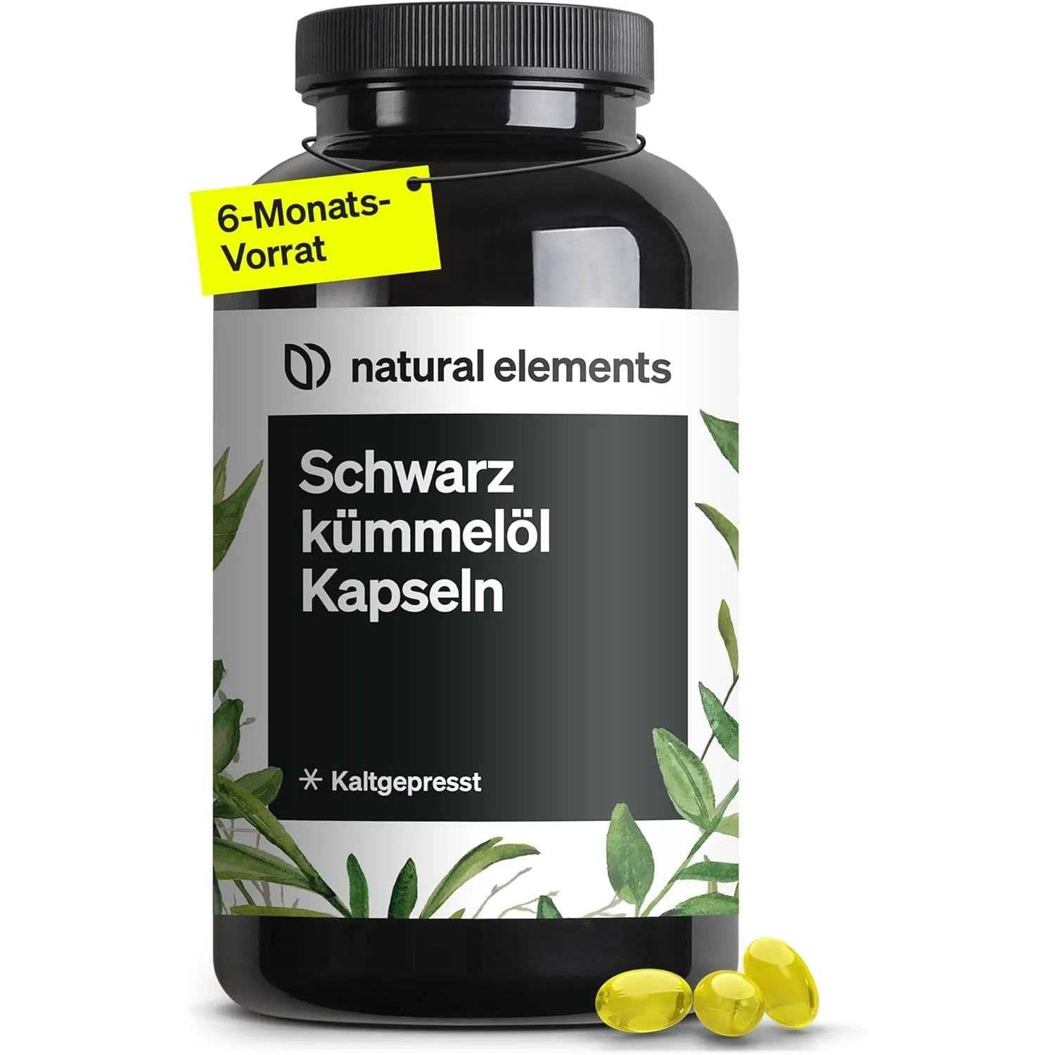 natural elements Schwarzkümmelöl (original Nigella sativa) – 400 Kapseln im 6-Monats-Vorrat – 1.000mg echtes Schwarzküm…
