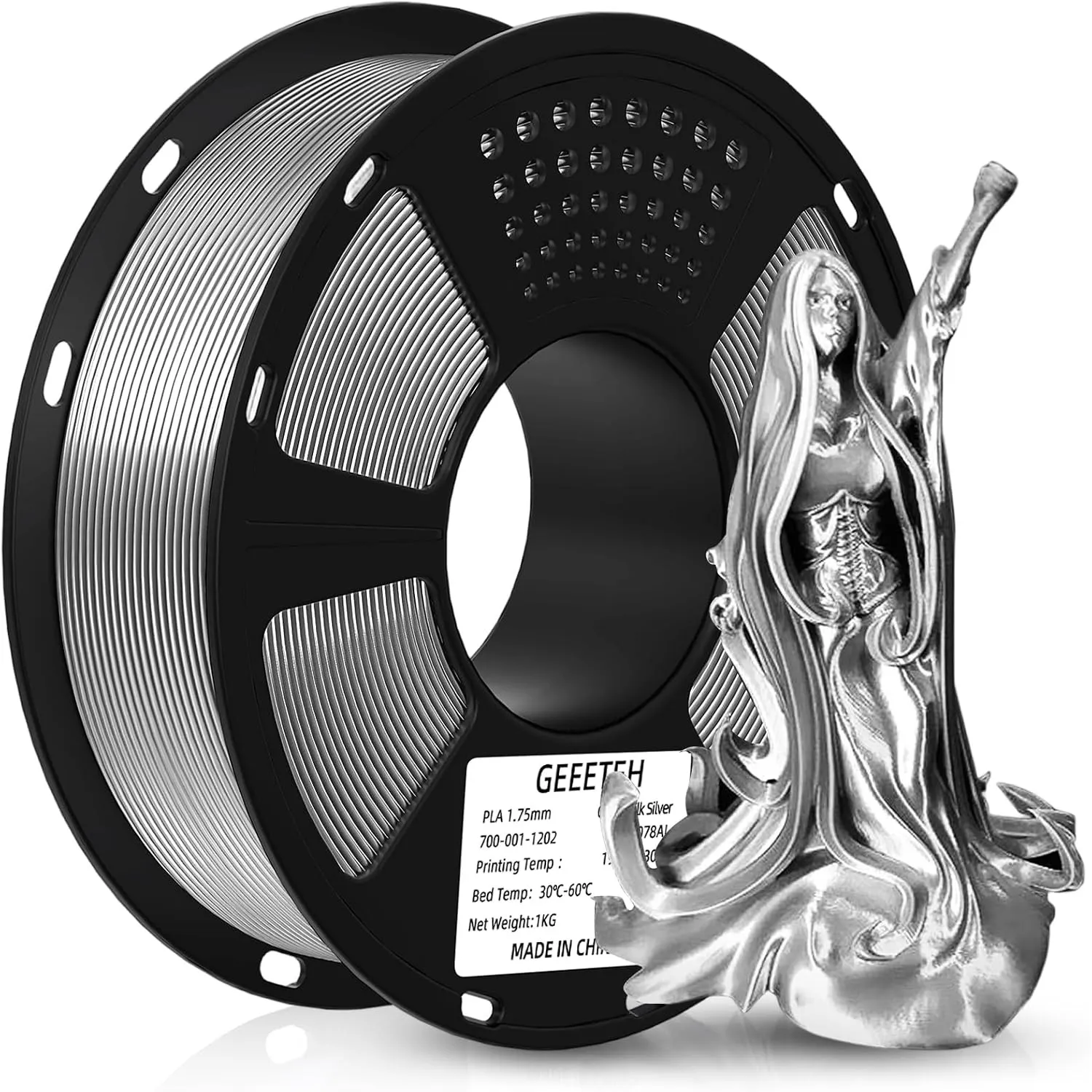 GEEETECH PLA Filament 1,75mm Silk Silber, 3d Drucker printer Filament PLA 1KG Spool