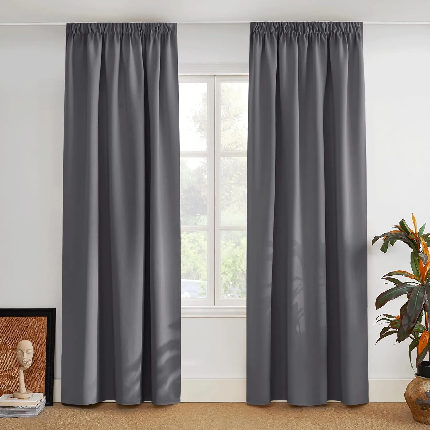 PONY DANCE Extra Wide Curtains with Ruffle Tape, Blackout Curtains, Living Room Curtain, Opaque, Set of 2, 228 x 228 cm…