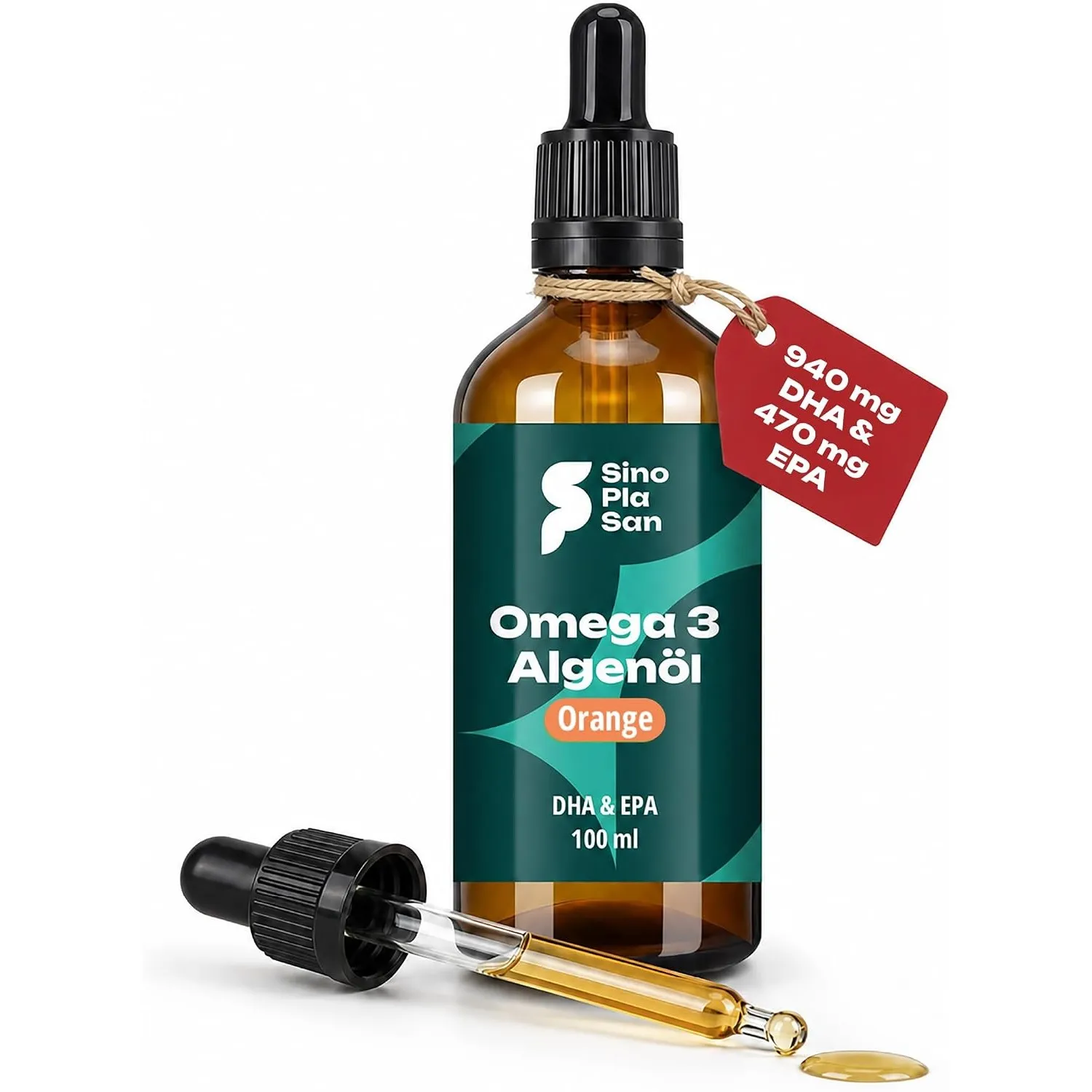 SinoPlaSan Premium Omega 3 Algenöl vegan hochdosiert 100ml mit Orangennote