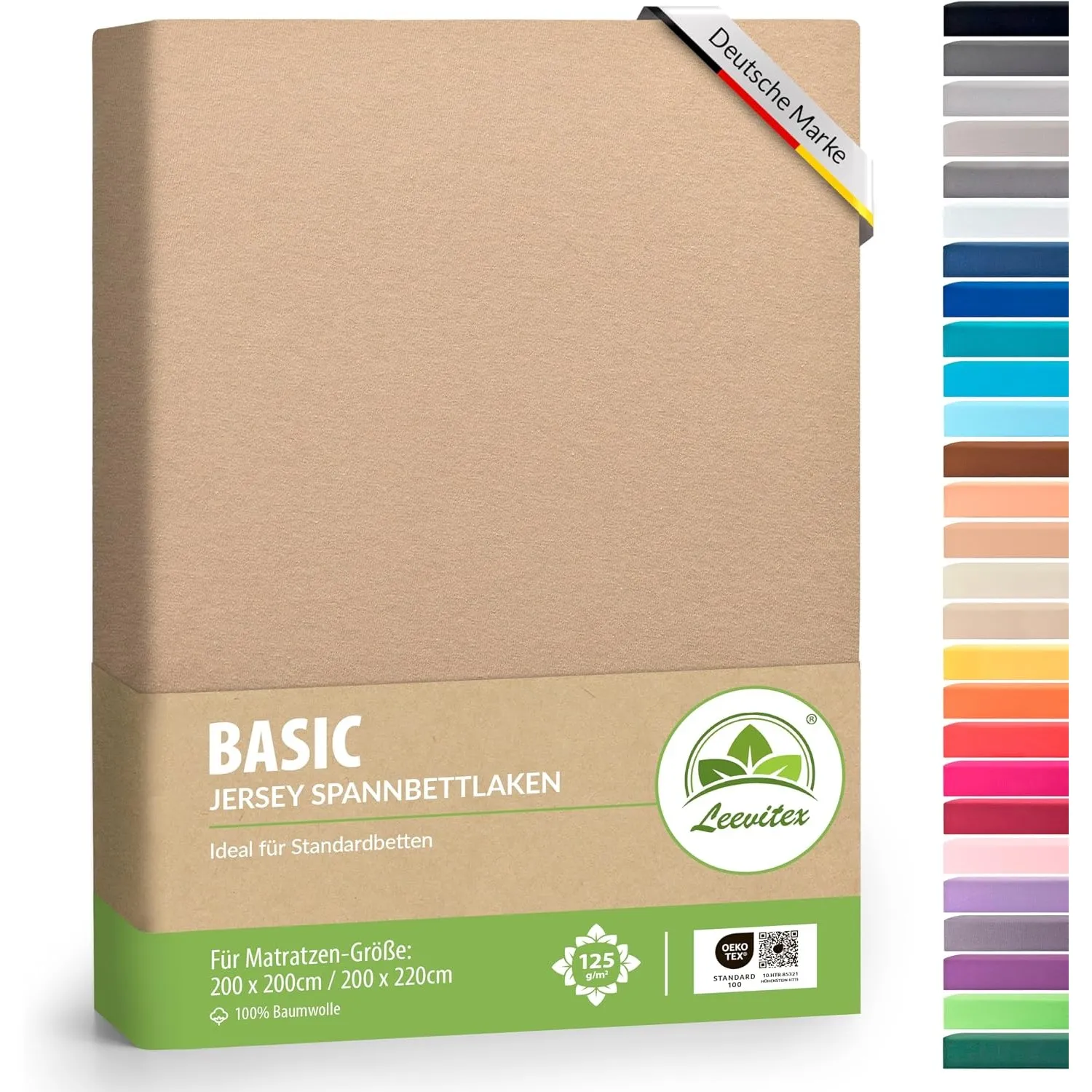 leevitex Jersey Spannbettlaken 200x220 cm – 100% Baumwolle, Steghöhe 40 cm, Spannbetttuch für Boxspringbett & Wasserbet…