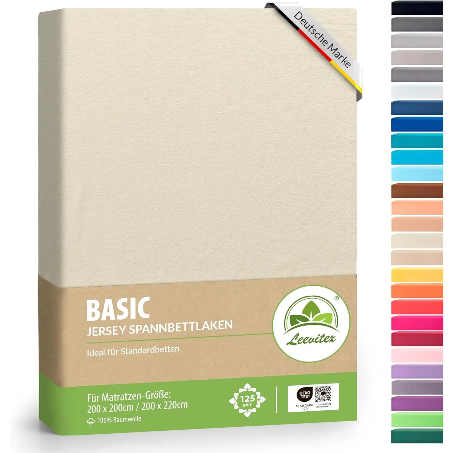 leevitex Jersey Spannbettlaken 200x220 cm – 100% Baumwolle, Steghöhe 40 cm, Spannbetttuch für Boxspringbett & Wasserbet…