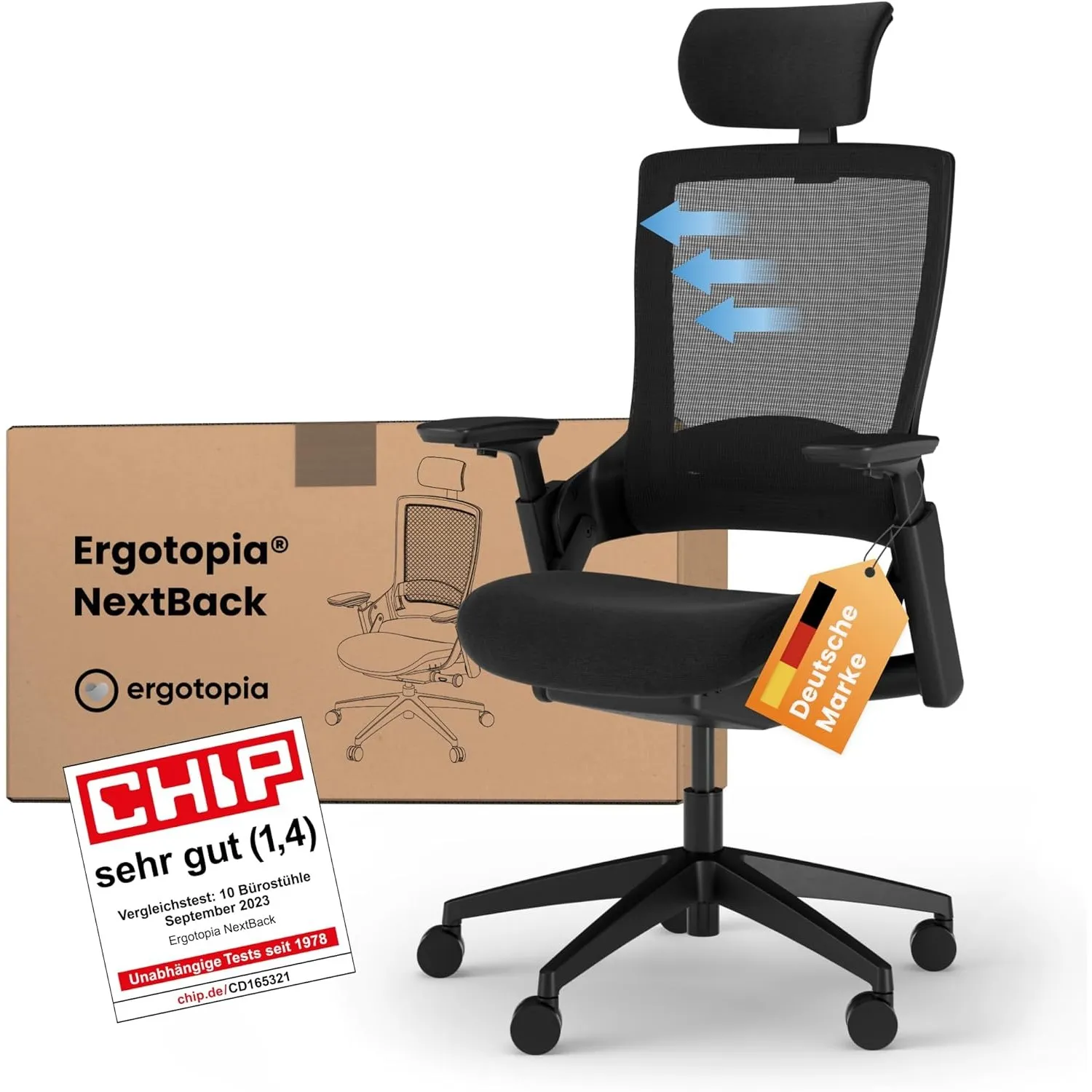 Ergotopia NextBack | Ergonomischer Bürostuhl 150kg belastbar gegen Rückenschmerzen | Schreibtischstuhl ergonomisch | Bü…