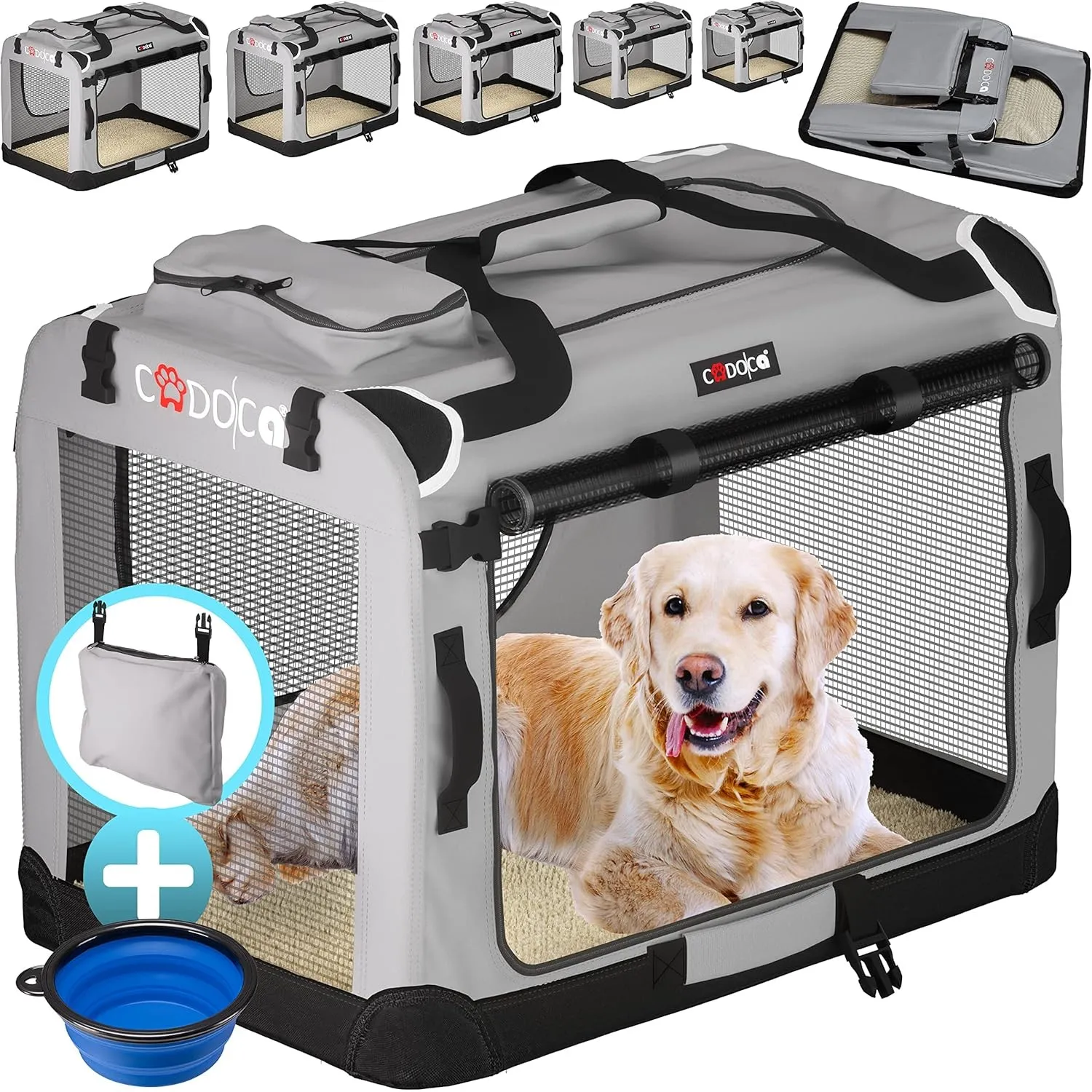 CADOCA® Hundebox XL 82x56x58cm faltbar atmungsaktiv robust Hundetransportbox Transporttasche Haustiertransportbox Hunde…