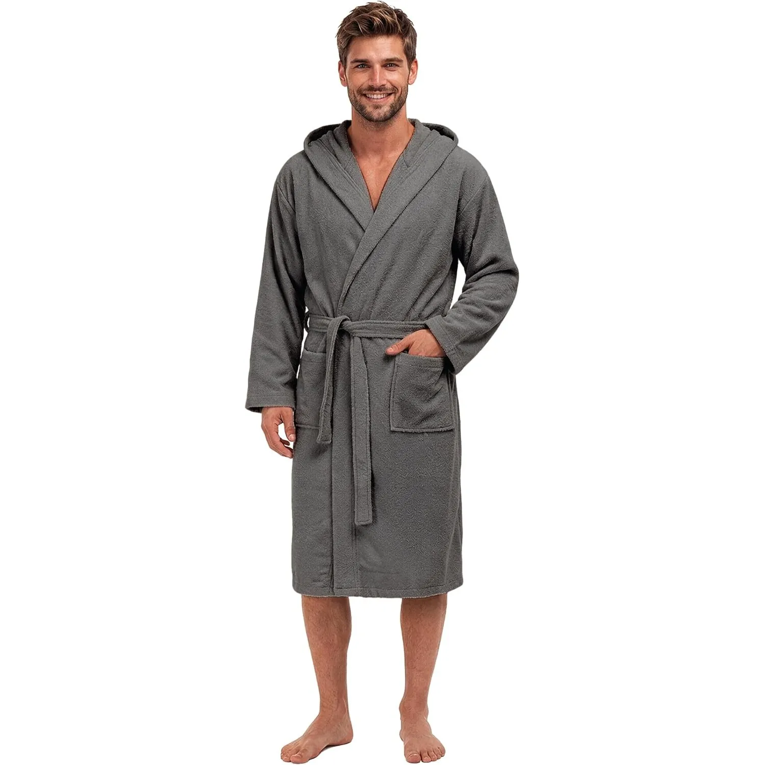 Twinzen - Bademantel Herren Frottee mit Kapuze - 100% Baumwolle