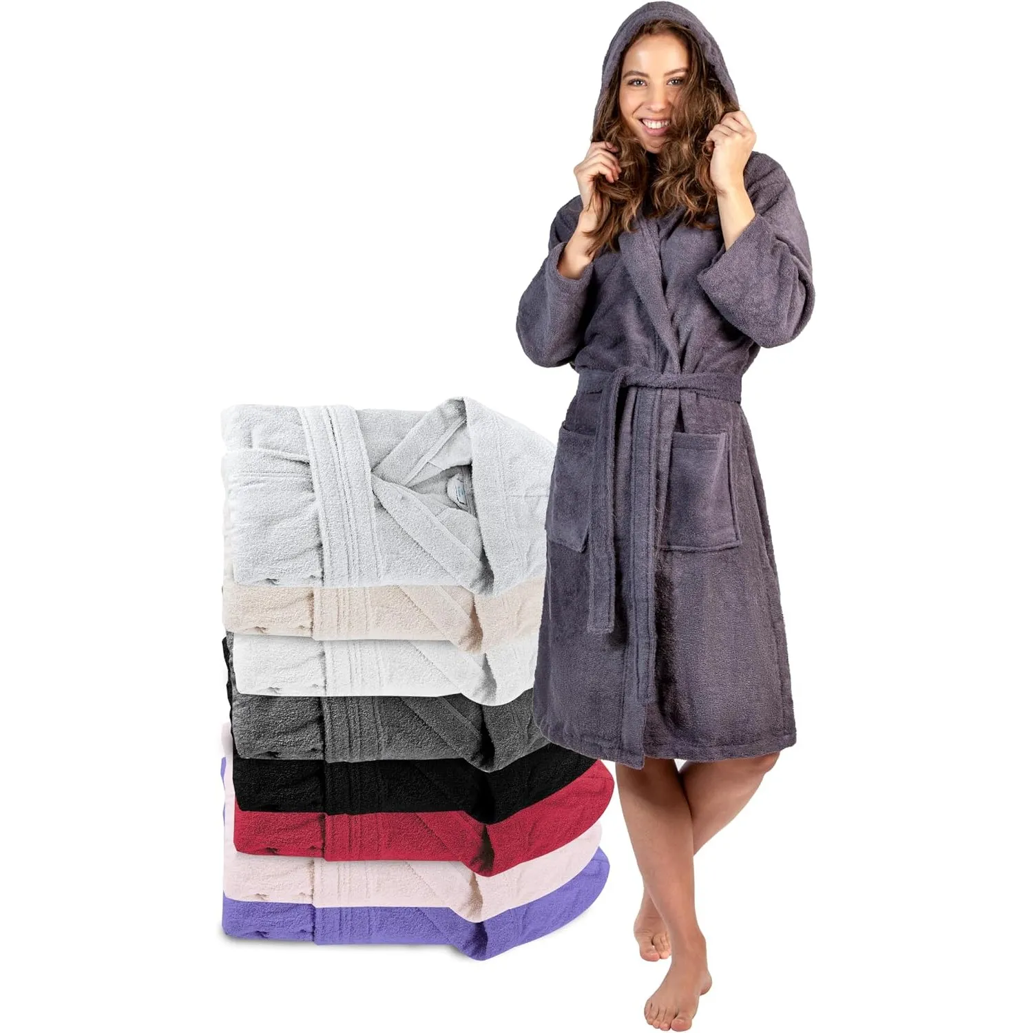 Twinzen Bademantel Damen - 100% Baumwolle OEKO-TEX® Zertifiziert - XS, S, M, L, XL - Morgenmantel Damen mit Kapuze, 2 T…