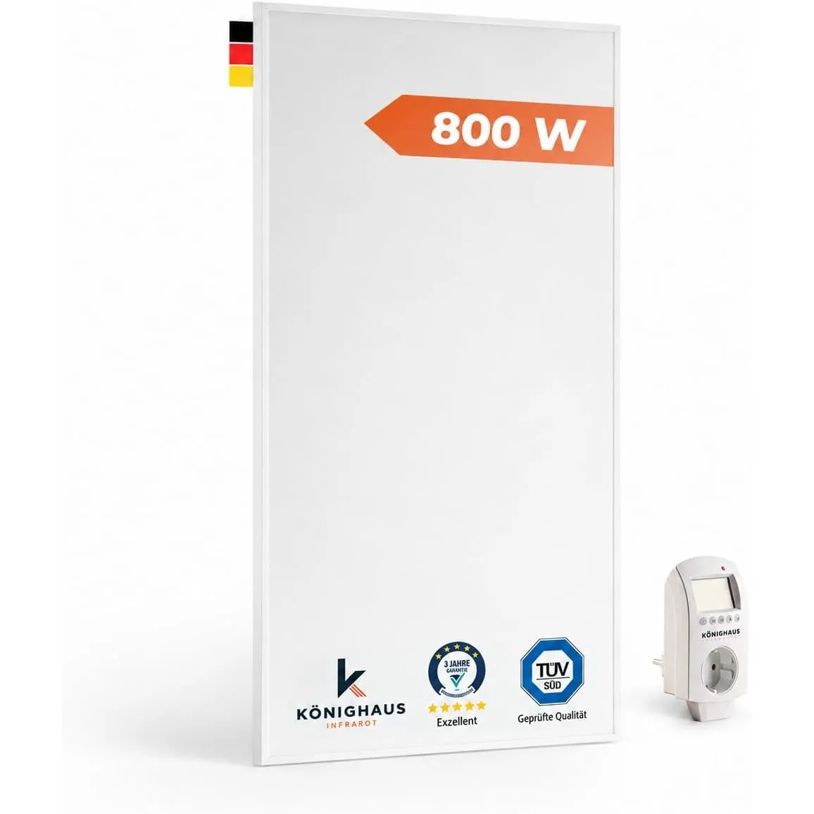 Könighaus Infrarotheizung - 800 Watt mit TÜV SÜD + 5 Jahre Herstellergarantie ✓ Doppelter Überhitzungsschutz ✓ Heizkörp…