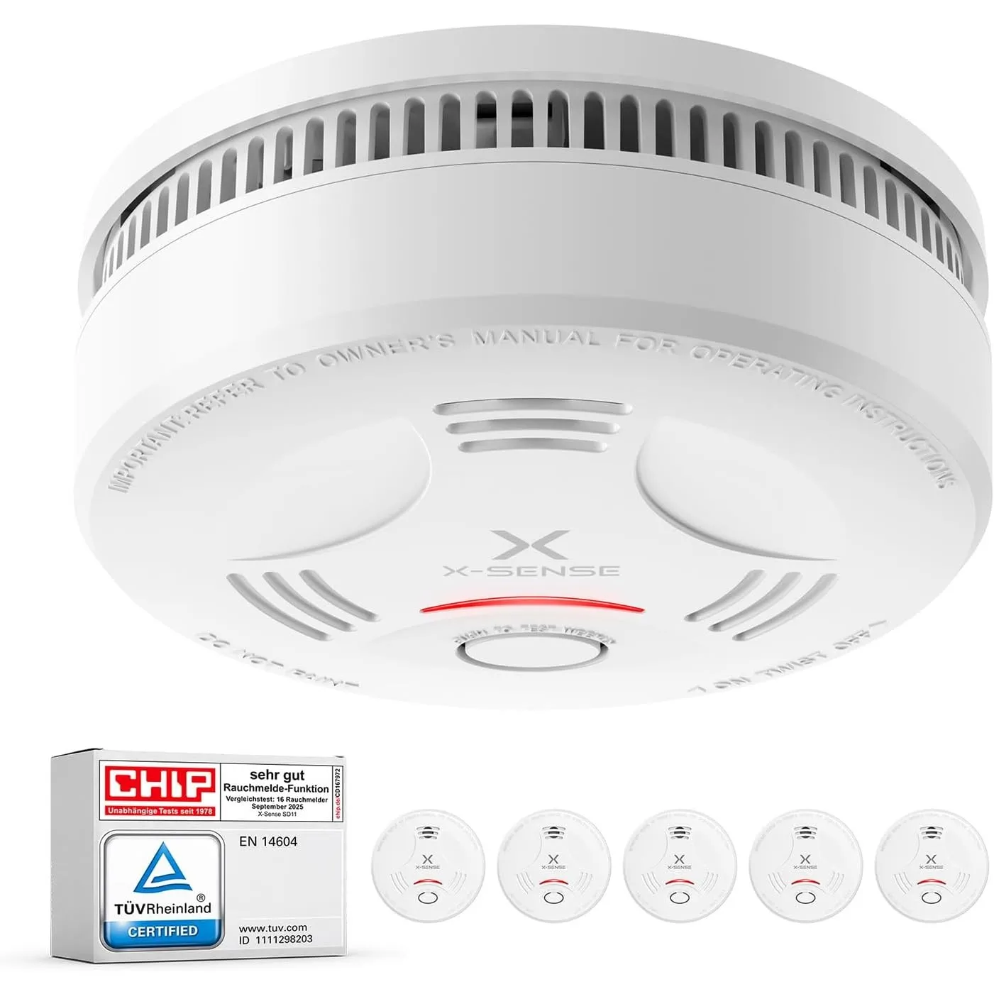 X-Sense SD11 Rauchmelder, 10-Jahre Batterie, TÜV zertifiziert, 5er Pack