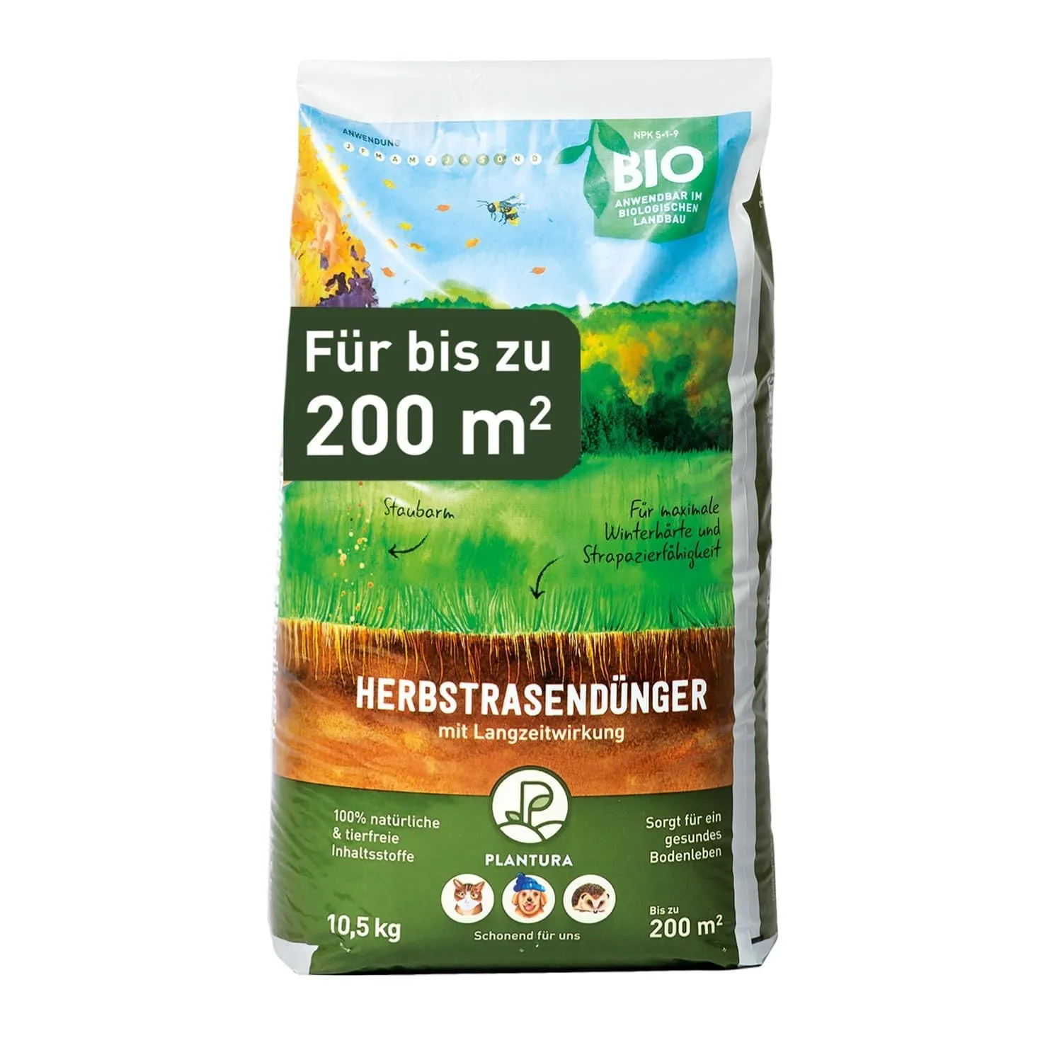 Plantura Bio-Herbstrasendünger, 10,5 kg für 200 m²