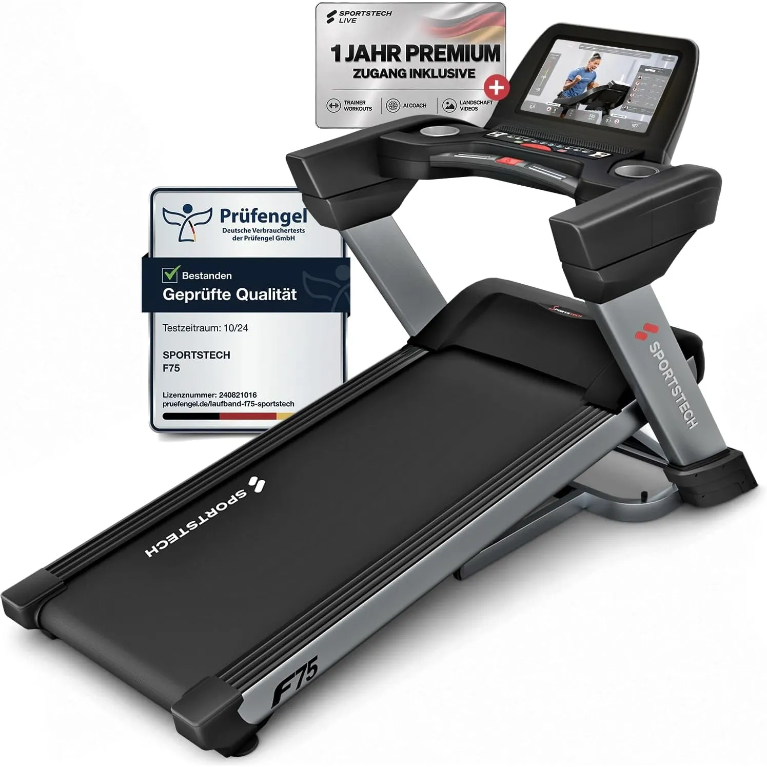 Sportstech, Laufband klappbar mit großem 21,5-Zoll-Touchdisplay, F75