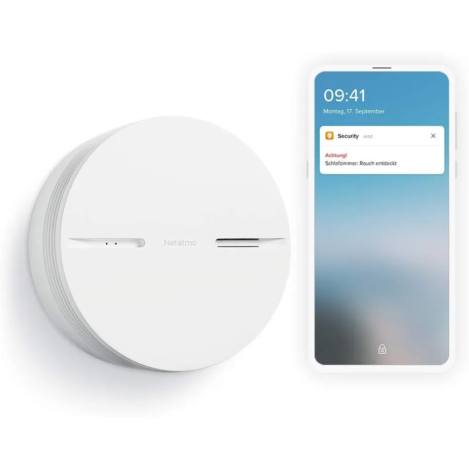 Netatmo Smarter Rauchmelder, 10-Jahres-Batterie, Selbsttest-Funktion, 85-dB-Alarm, Eigenständiges Gerät, EN14604 Zertif…
