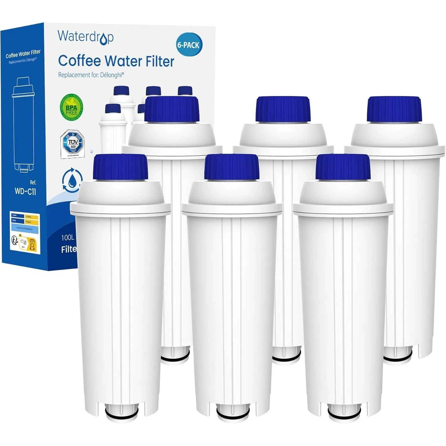 Waterdrop Kaffeefilter, Ersatz für De'Longhi® Wasserfilter DLSC002, 6 Pack
