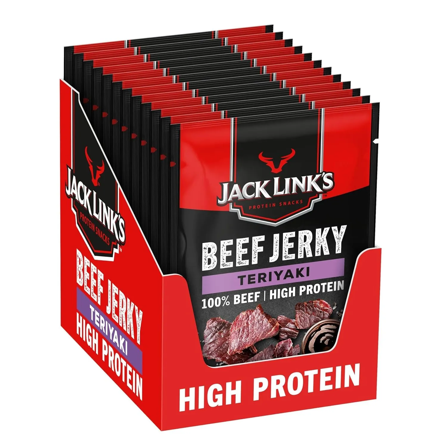 Jack Links Beef Jerky Teriyaki – 12er Pack (12 x 40g) – Trockenfleisch Eiweiß Snacks - High Protein Snack für Gym, Fitn…