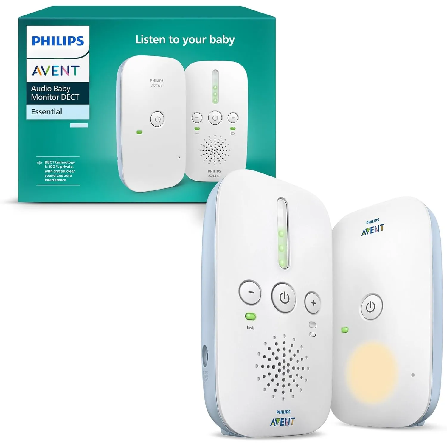 Philips AVENT DECT-Audio-Babyphone, Gegensprechfunktion, störungsfrei, 330 Meter Reichweite, 24 Stunden Akkulaufzeit, S…