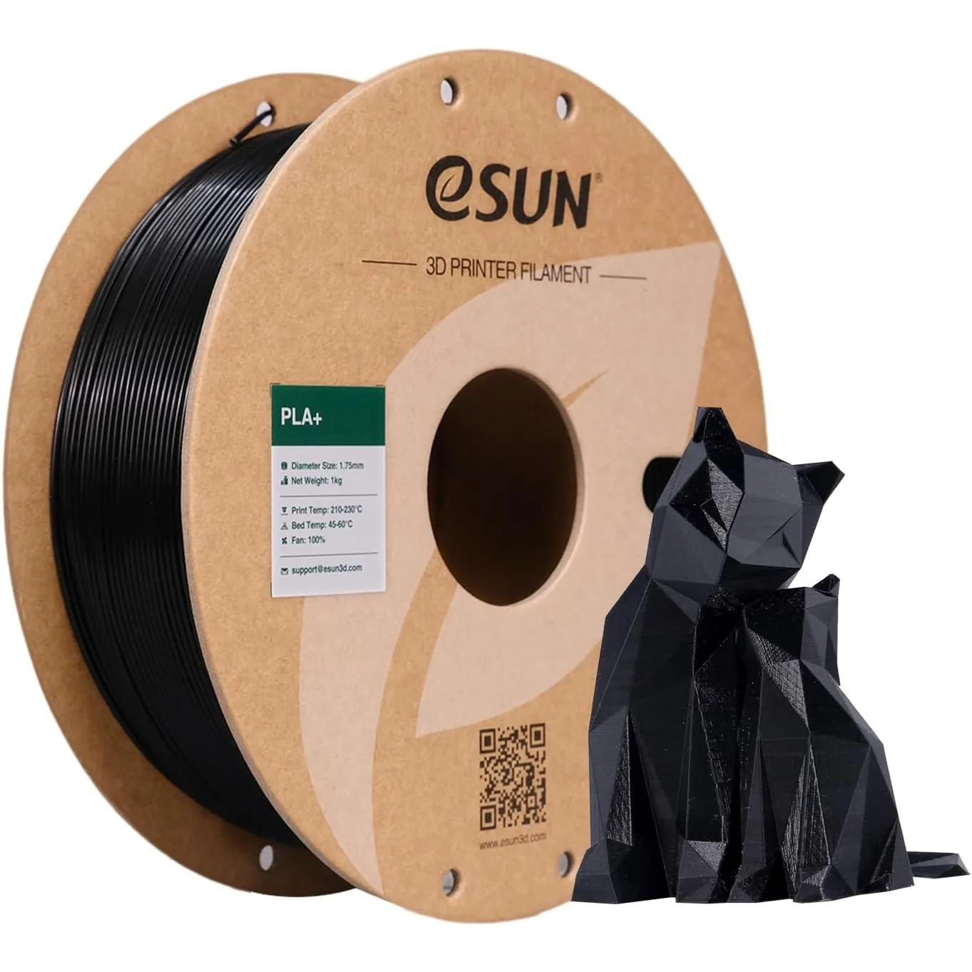eSUN PLA+ Filament 1.75mm, Schwarz, 1KG