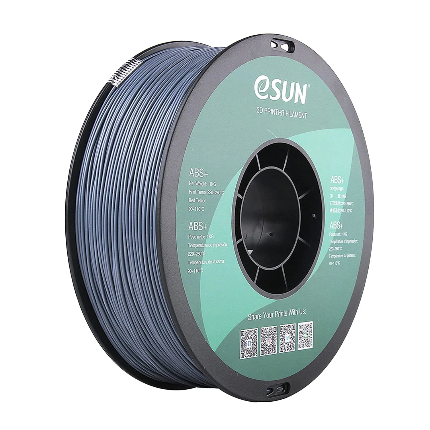 eSUN ABS+ Filament 1.75mm 3D-Drucker ABS Plus,Grau,1KG | Maßgenauigkeit +/- 0.05 mm, 1 kg Spule (2.2 LBS) 3D-Druck-Fila…